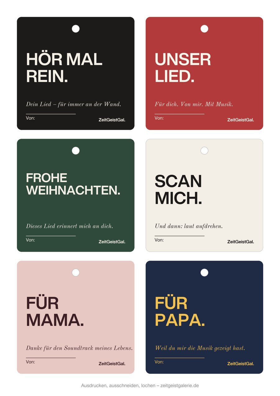 Sechs Geschenkanhänger zum Ausdrucken