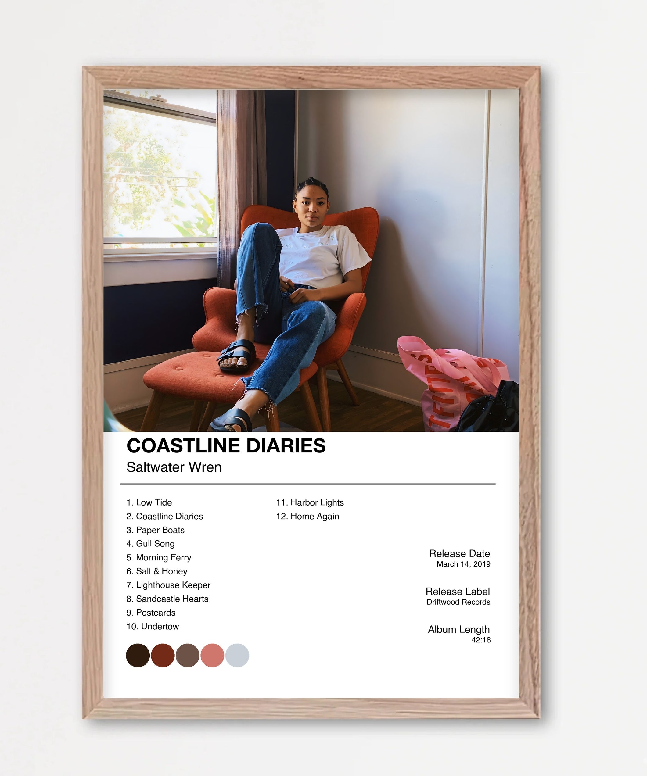 Personalisiertes Album-Poster mit Cover und Trackliste, Design 1 – Echtholzrahmen Natur
