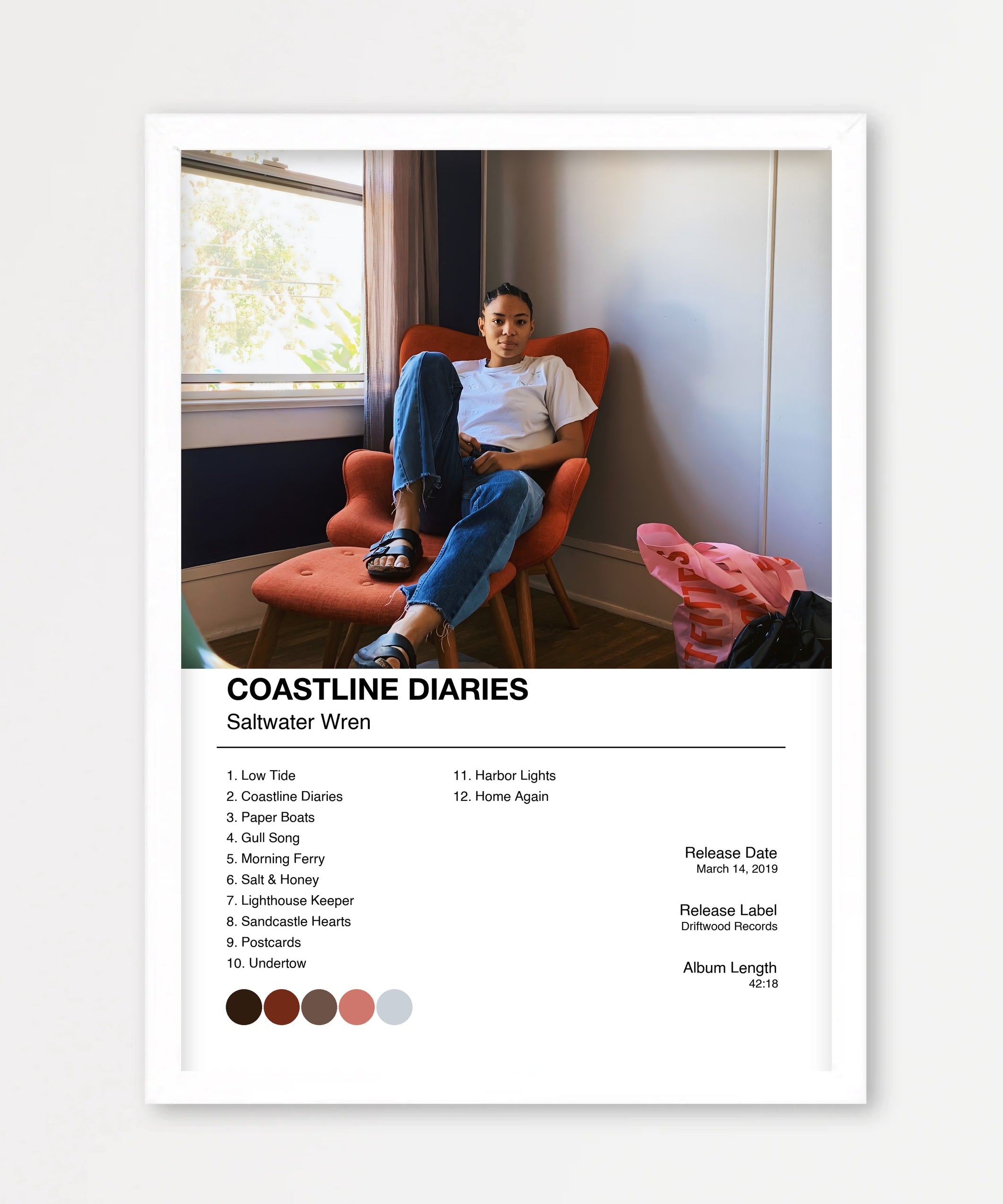 Personalisiertes Album-Poster mit Cover und Trackliste, Design 1 – Echtholzrahmen Weiß