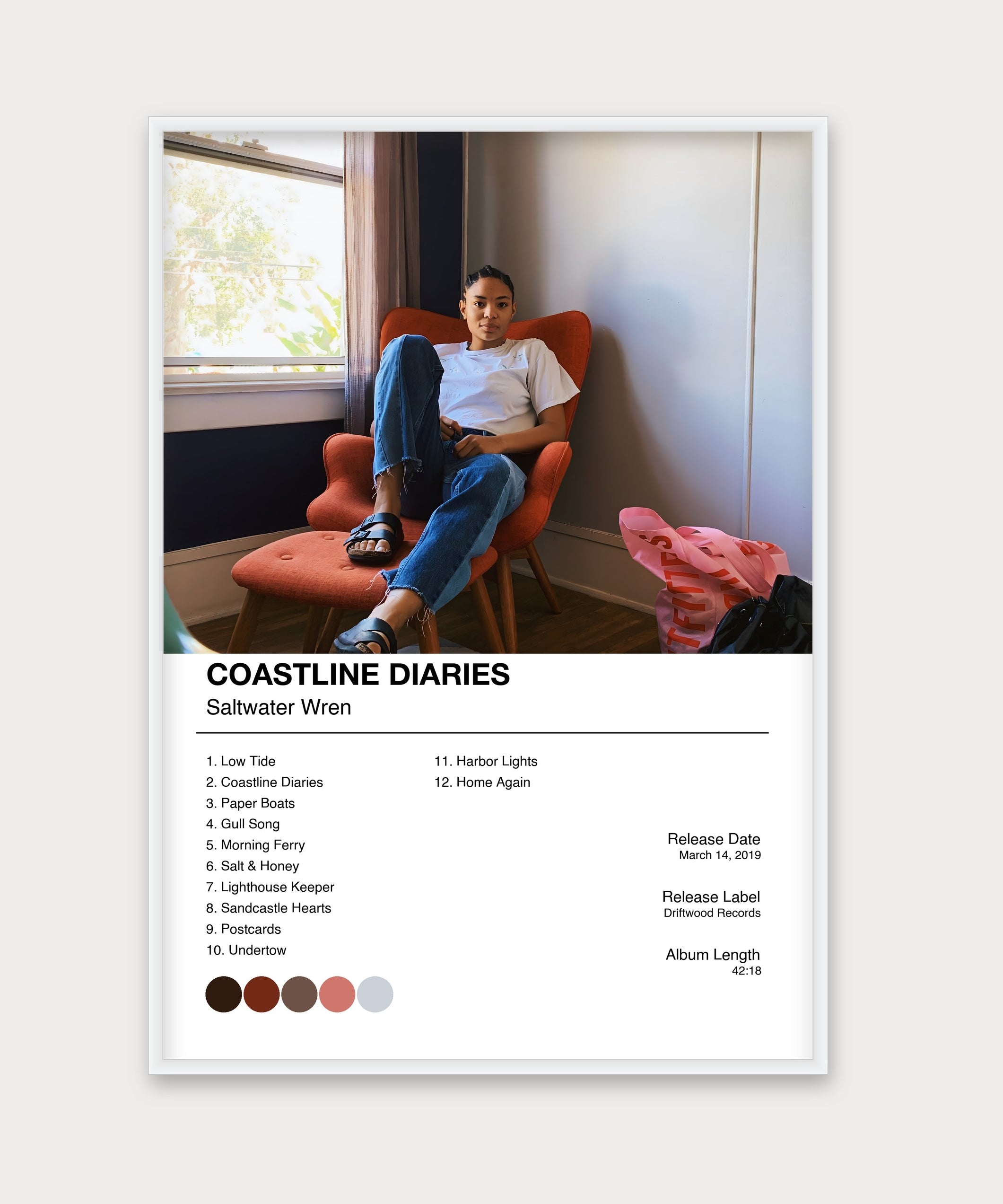 Personalisiertes Album-Poster mit Cover und Trackliste, Design 1 – Aluminiumrahmen Weiß