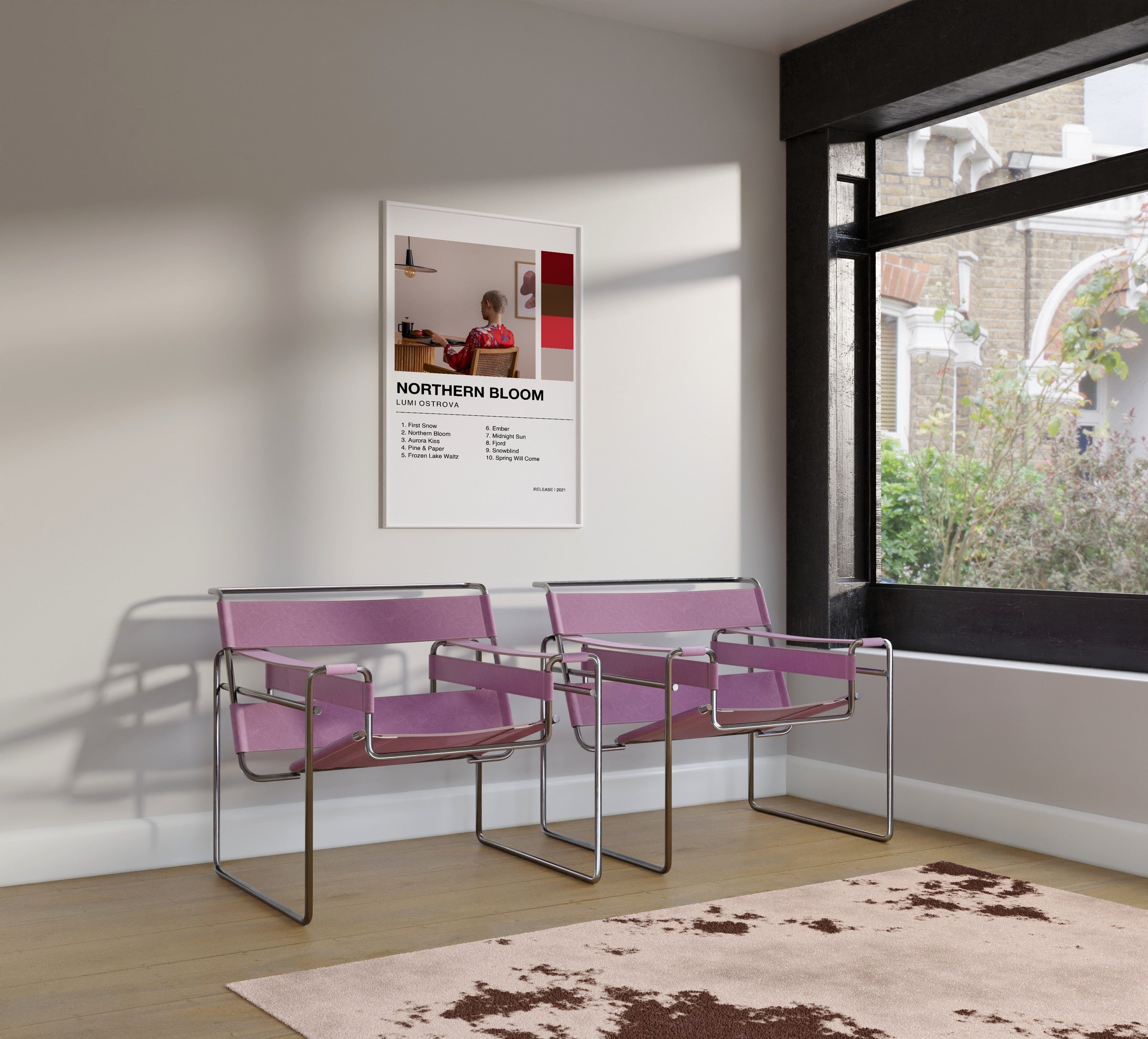 Personalisiertes Album-Poster mit Cover und Trackliste, Design 2 – an der Wand