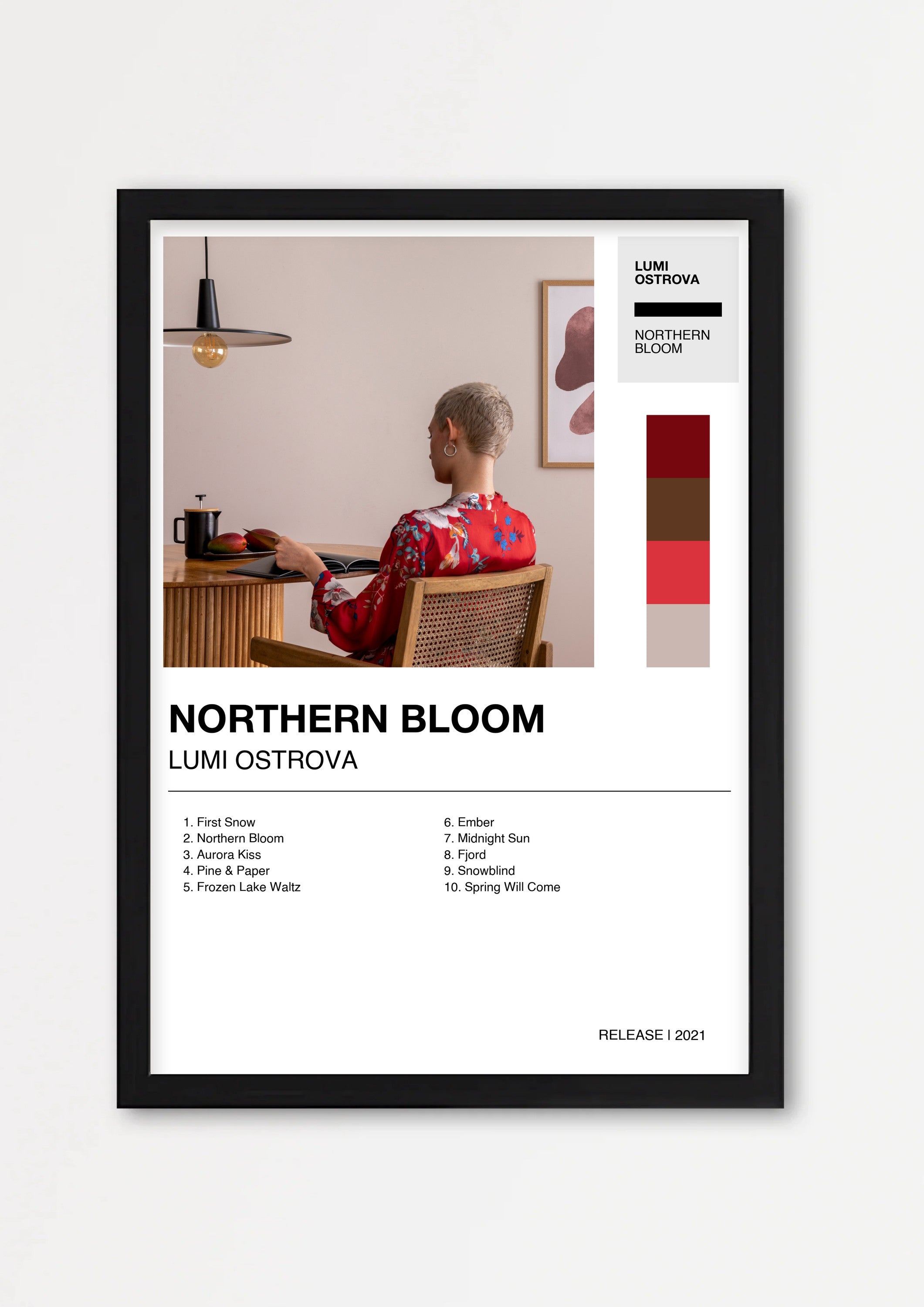 Personalisiertes Album-Poster mit Cover und Trackliste, Design 2 – Echtholzrahmen Schwarz