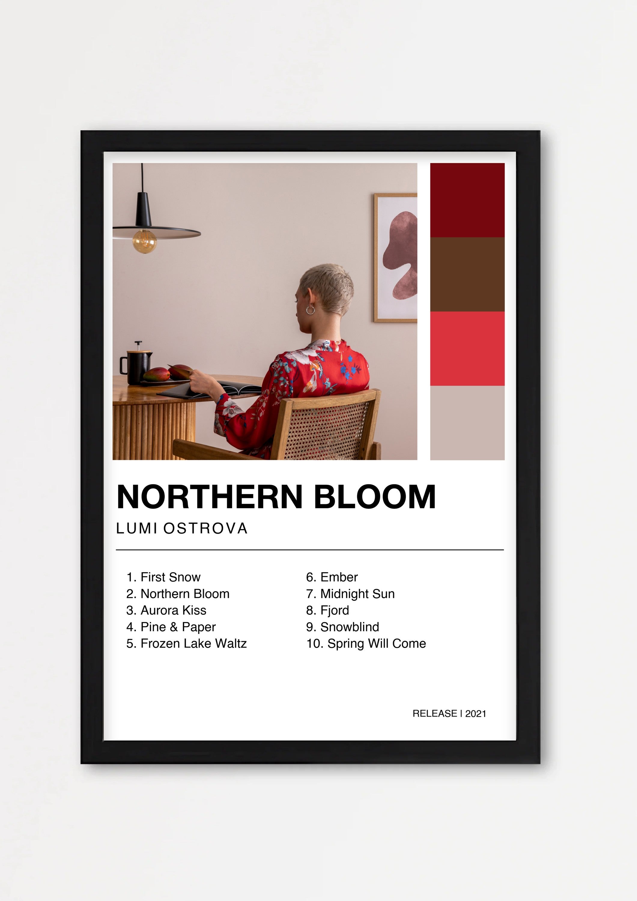 Personalisiertes Album-Poster mit Cover und Trackliste, Design 2 – Echtholzrahmen Schwarz
