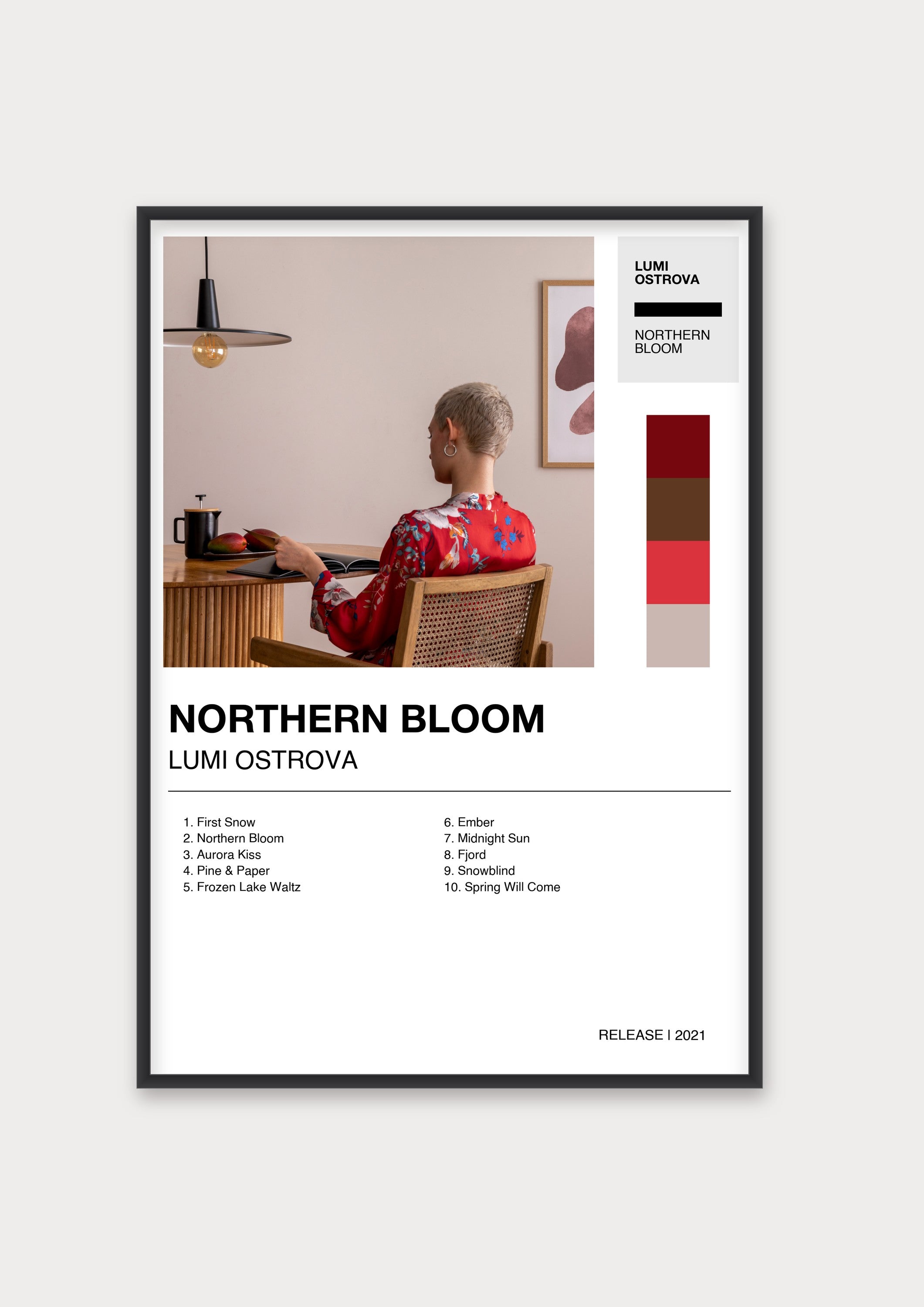 Personalisiertes Album-Poster mit Cover und Trackliste, Design 2 – Aluminiumrahmen Schwarz