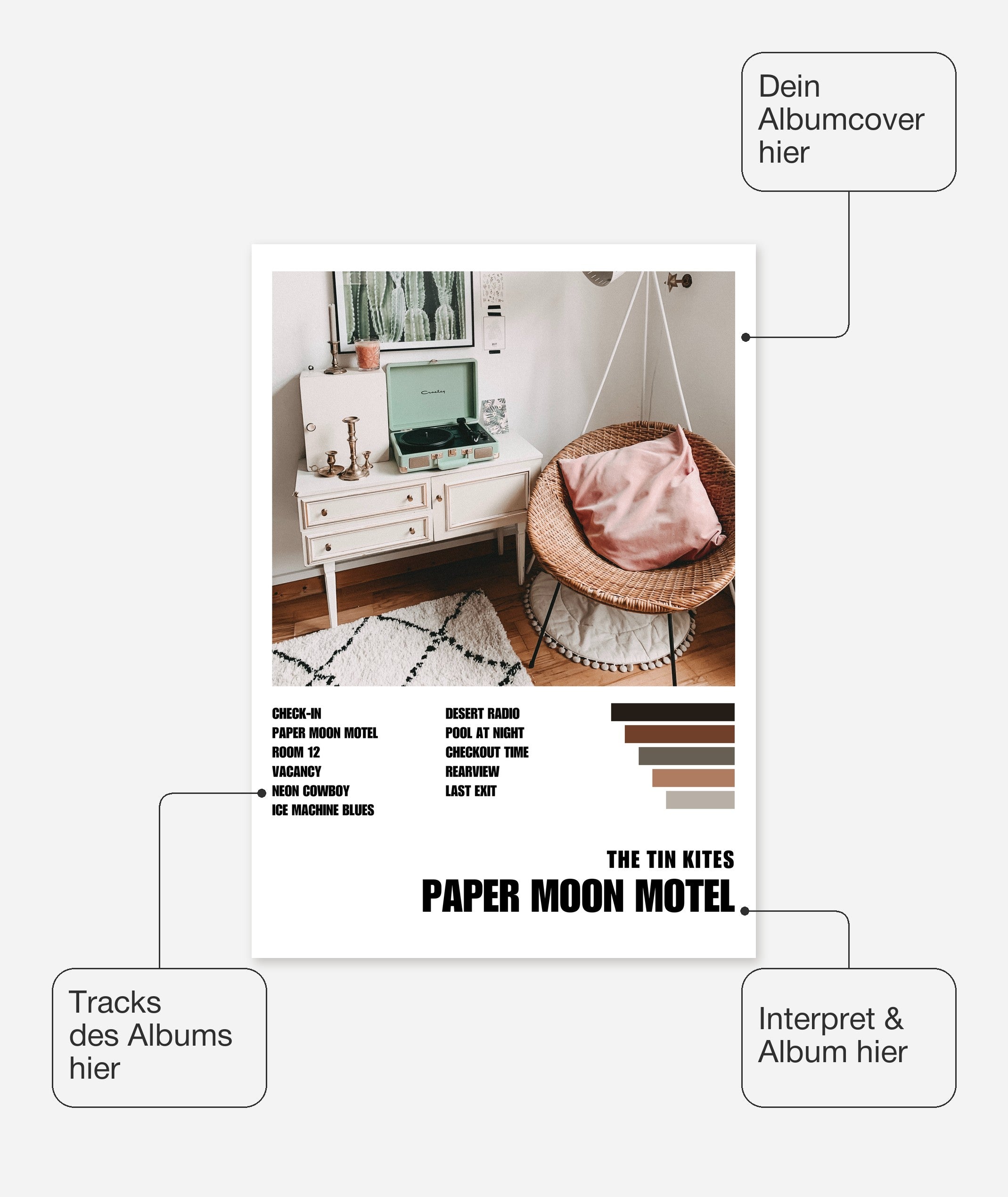 Personalisiertes Album-Poster mit Cover und Trackliste, Design 3 – Cover, Interpret, Albumtitel und Trackliste frei wählbar