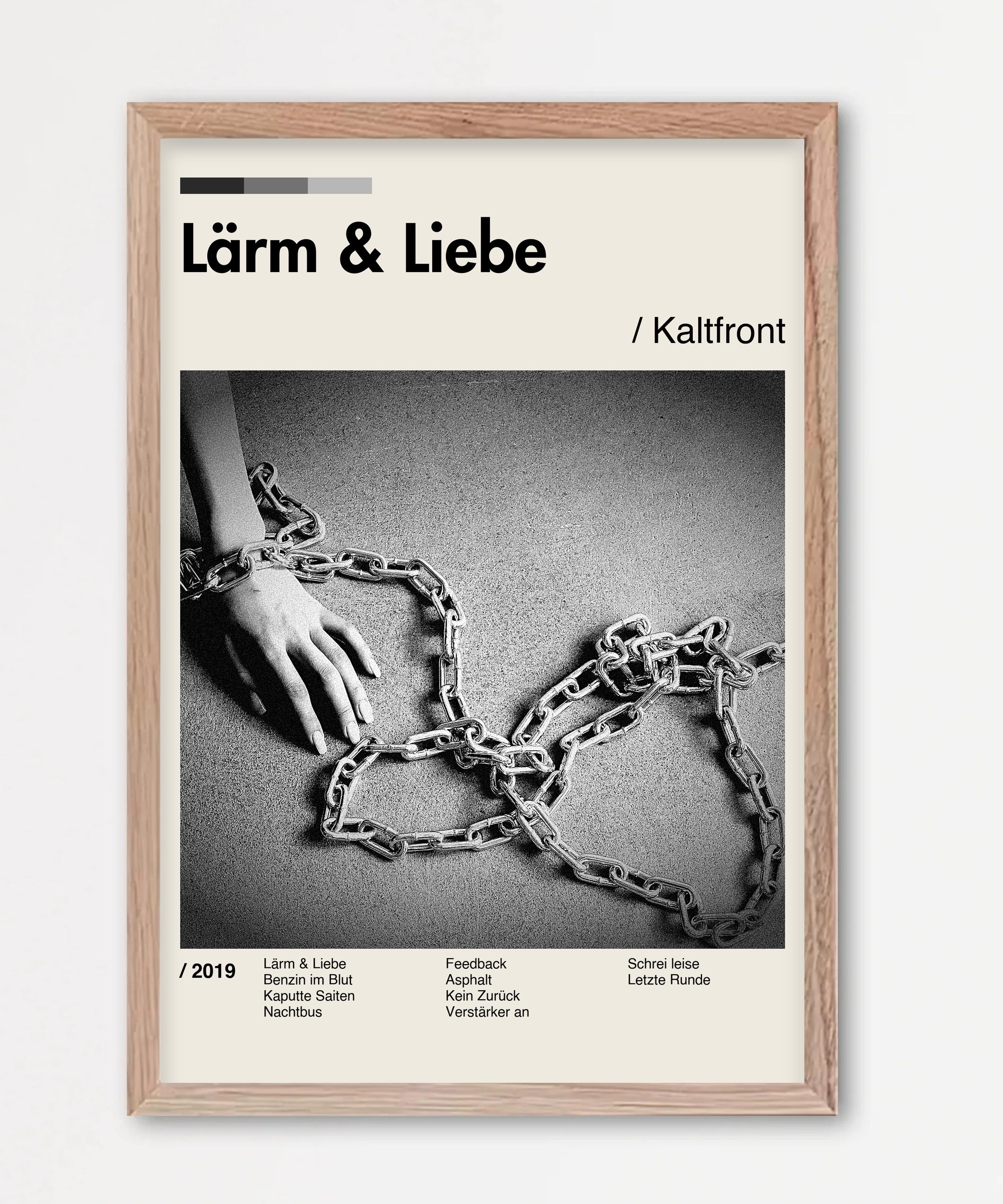 Personalisiertes Album-Poster mit Cover und Trackliste, Design 4 – Echtholzrahmen Natur