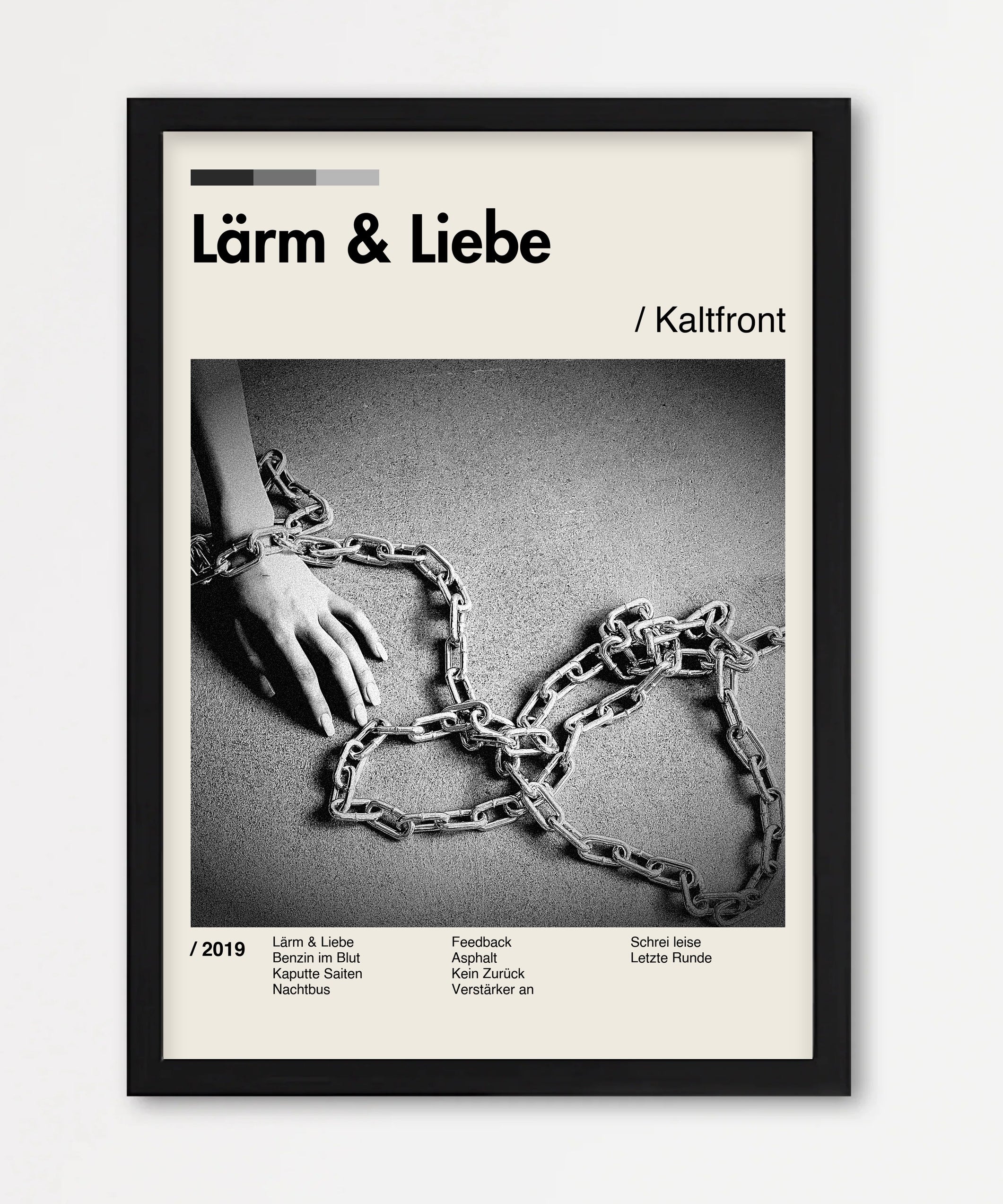 Personalisiertes Album-Poster mit Cover und Trackliste, Design 4 – Echtholzrahmen Schwarz