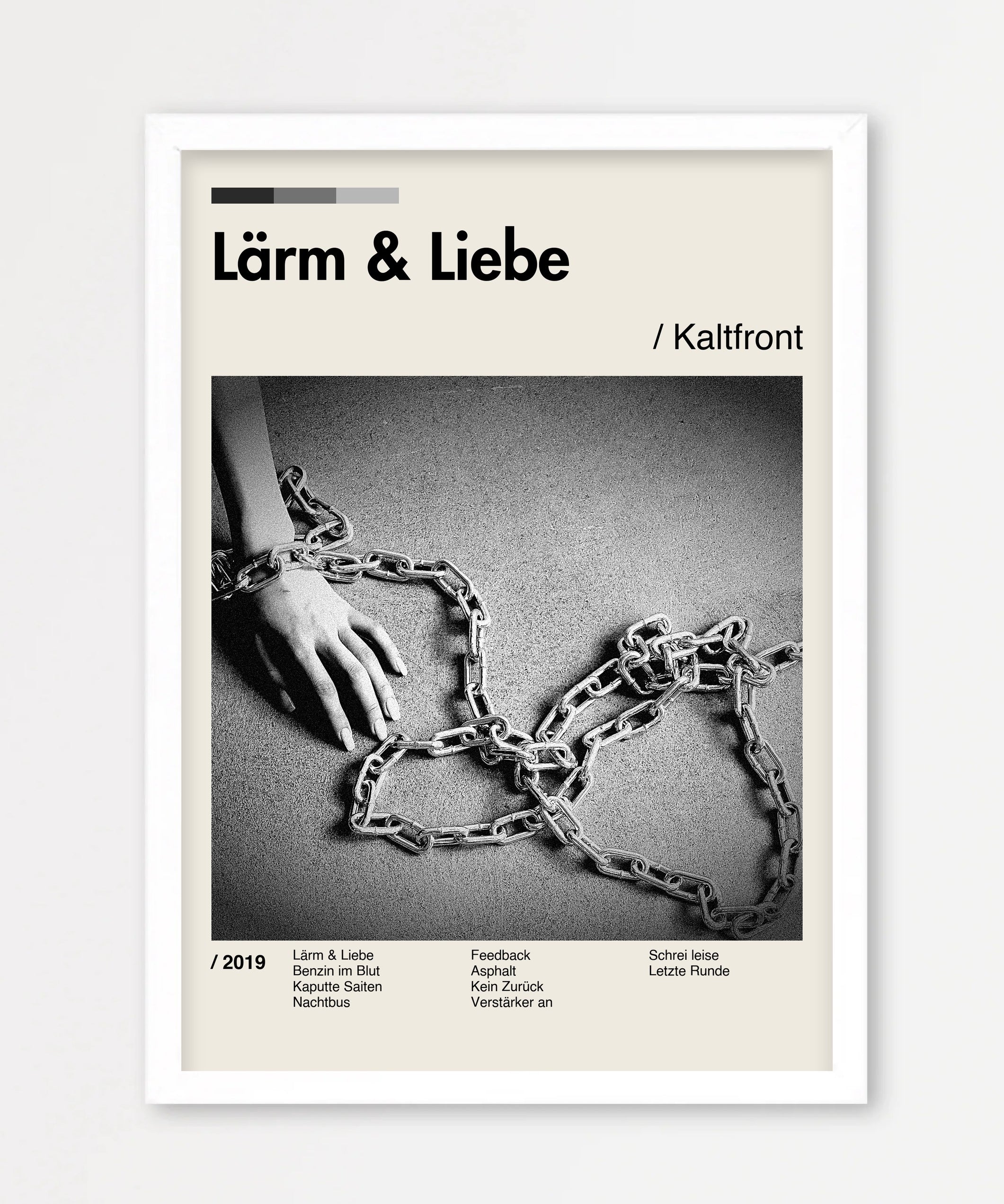 Personalisiertes Album-Poster mit Cover und Trackliste, Design 4 – Echtholzrahmen Weiß