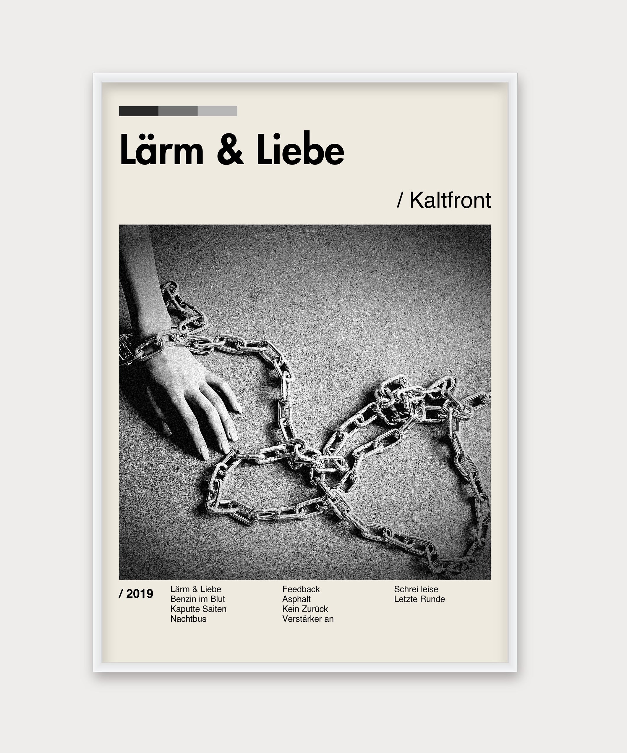Personalisiertes Album-Poster mit Cover und Trackliste, Design 4 – Aluminiumrahmen Weiß