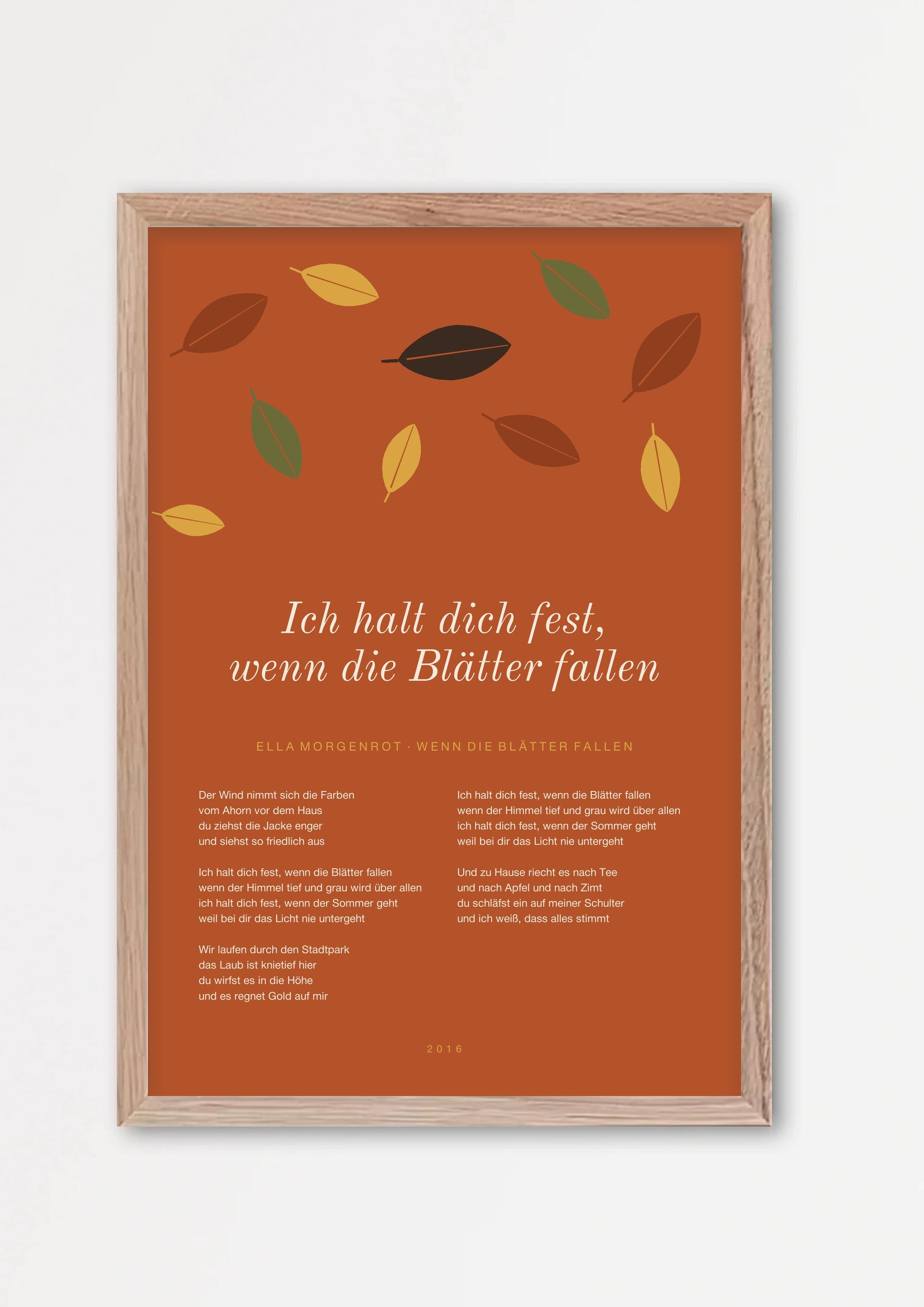 Herbst Blätter Poster 1 – Echtholzrahmen Natur
