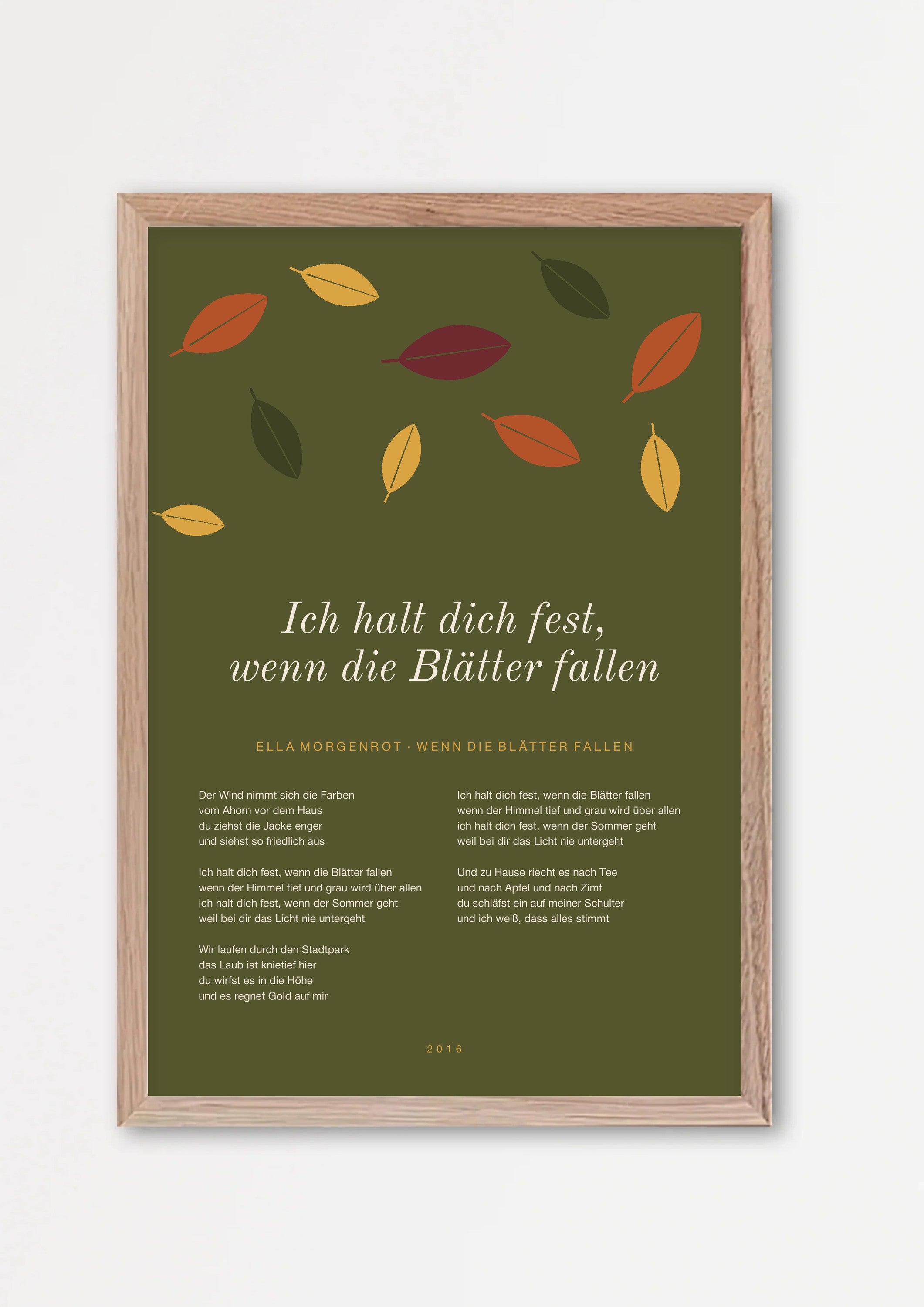 Herbst Blätter Poster 1 – Echtholzrahmen Natur