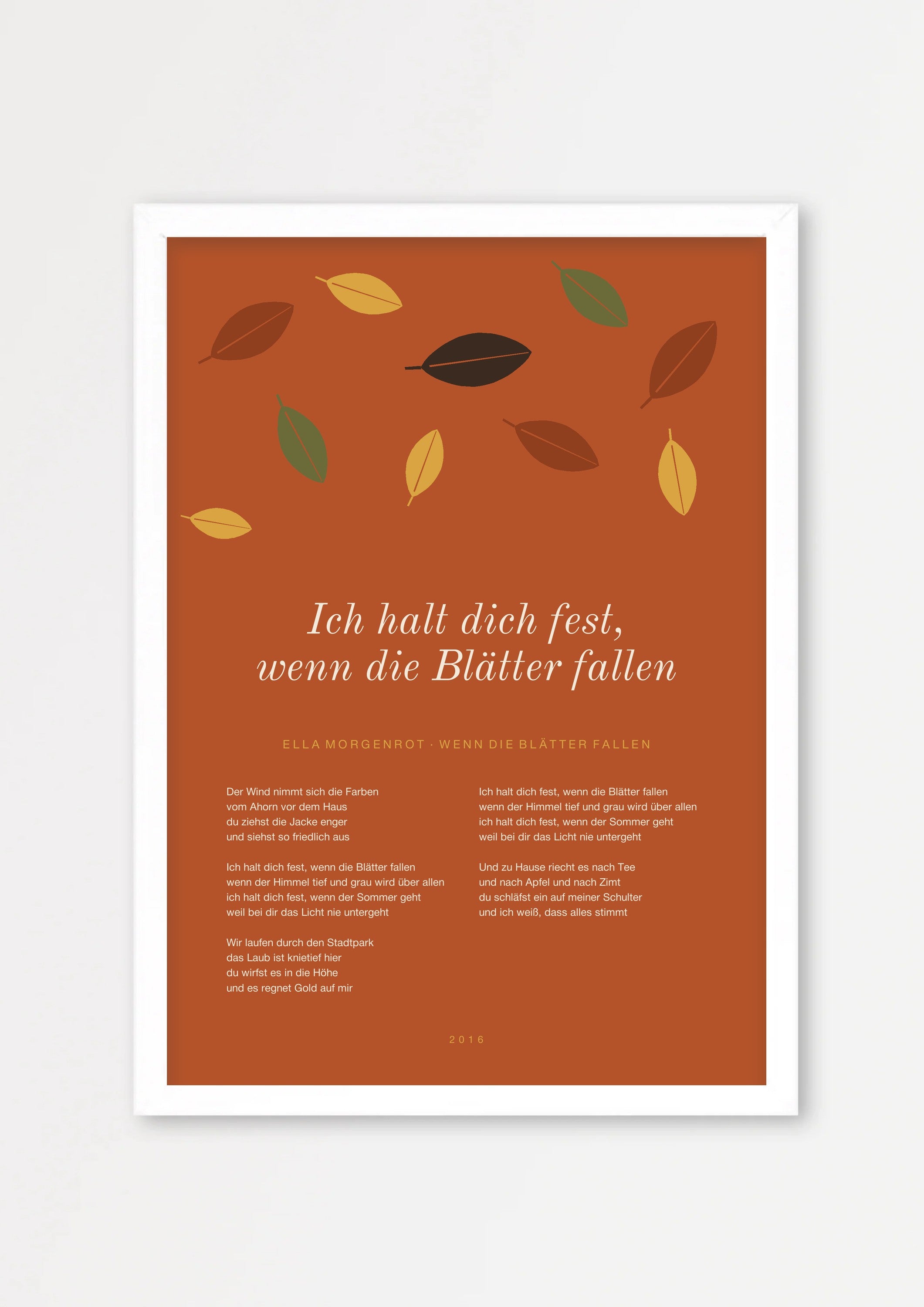 Herbst Blätter Poster 1 – Echtholzrahmen Weiß