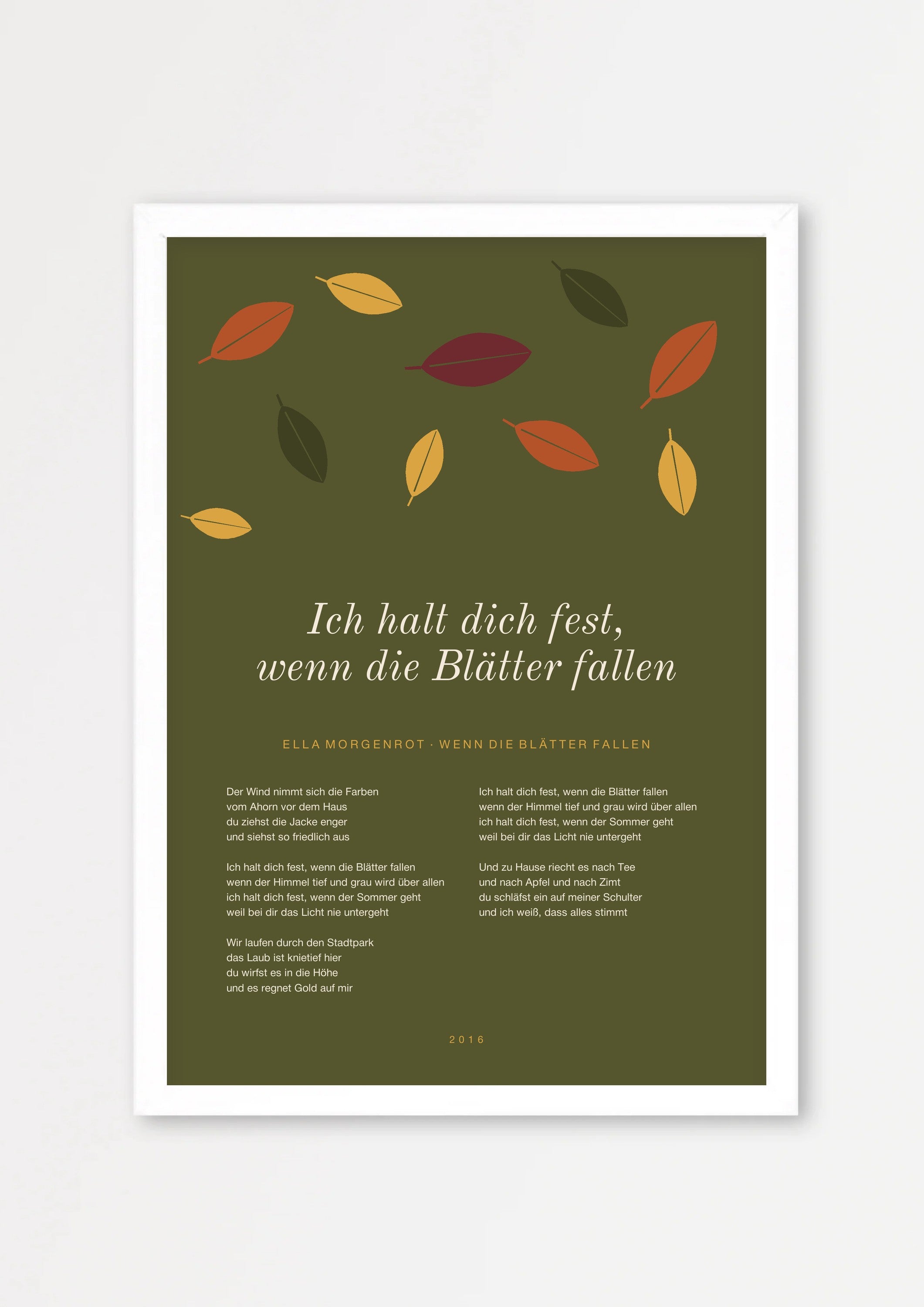 Herbst Blätter Poster 1 – Echtholzrahmen Weiß