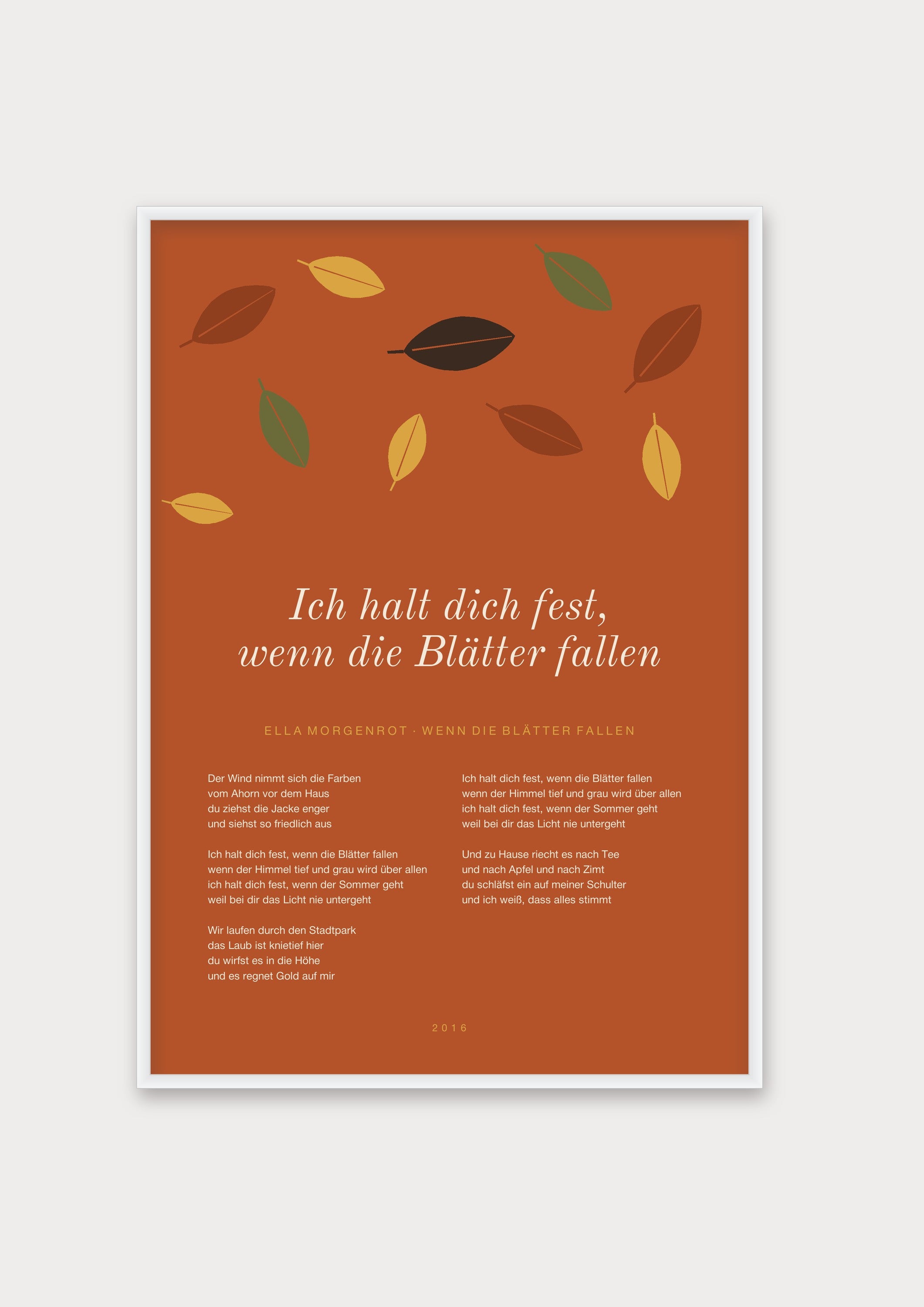 Herbst Blätter Poster 1 – Aluminiumrahmen Weiß