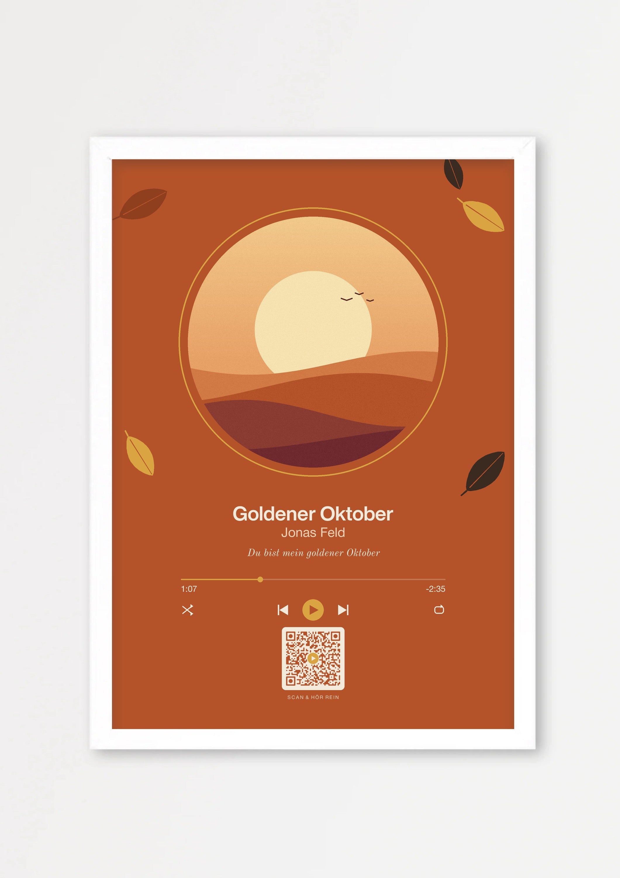 Herbst Player Poster 1 – Echtholzrahmen Weiß