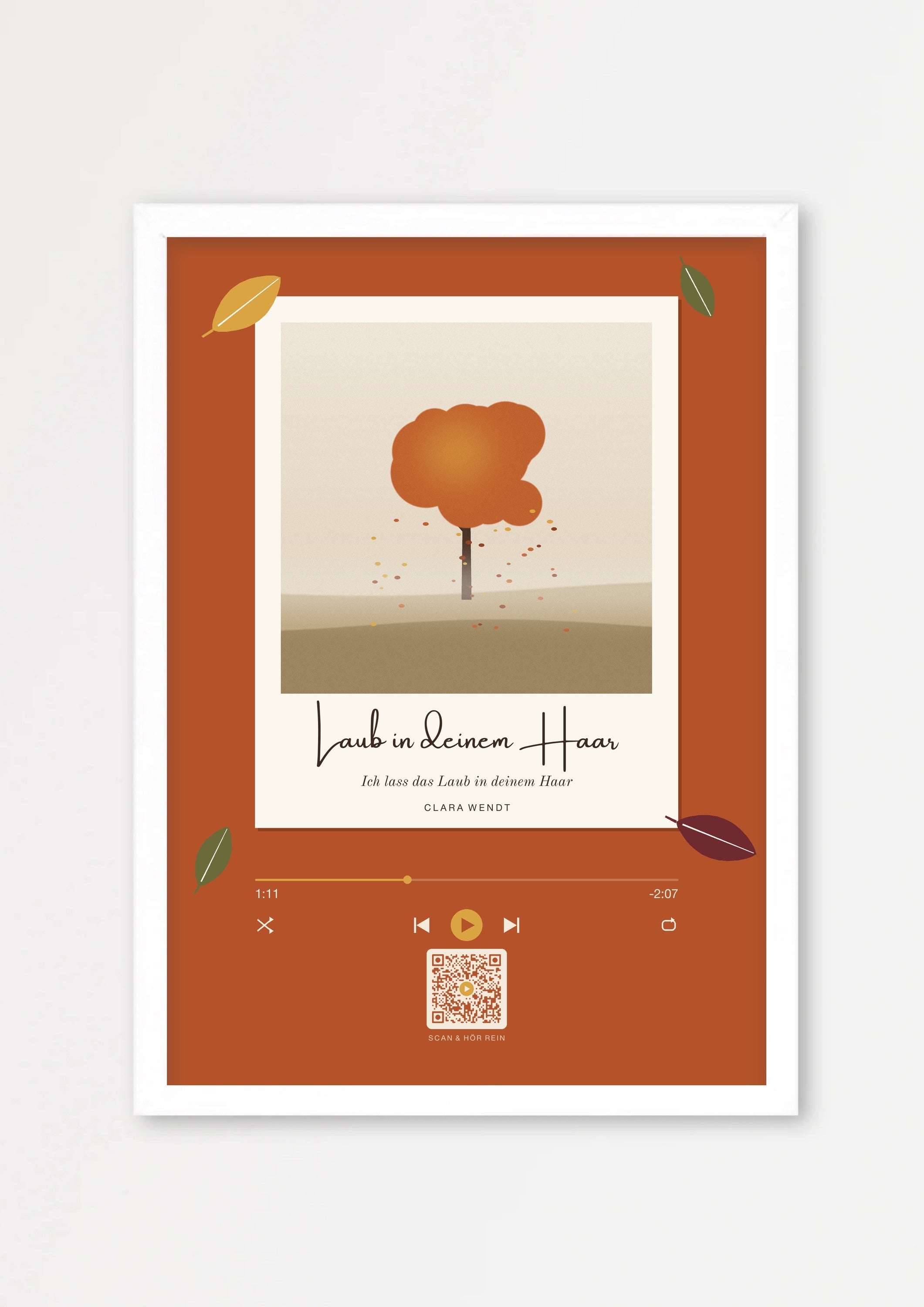 Herbst Polaroid Player Poster 1 – Echtholzrahmen Weiß