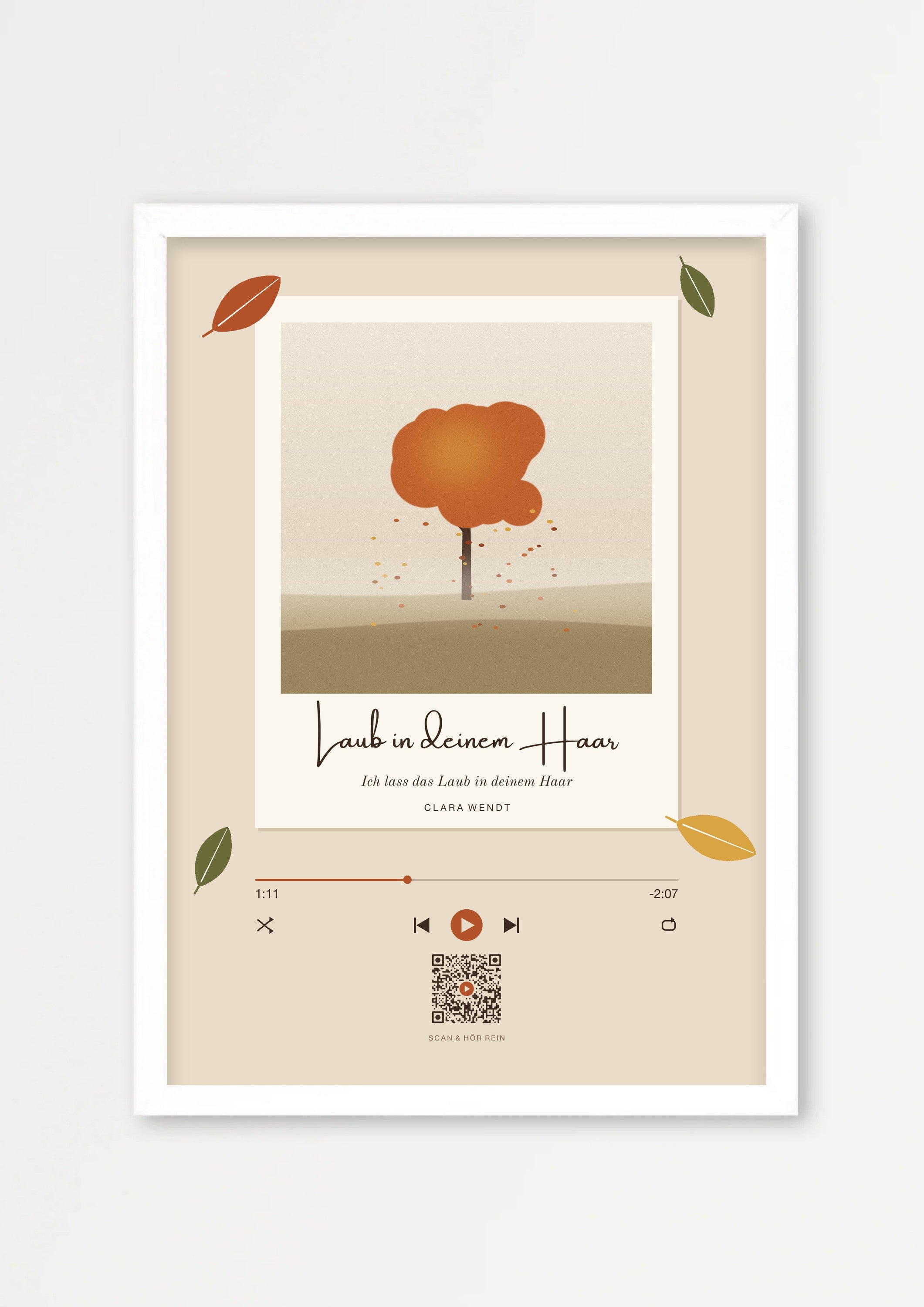 Herbst Polaroid Player Poster 1 – Echtholzrahmen Weiß