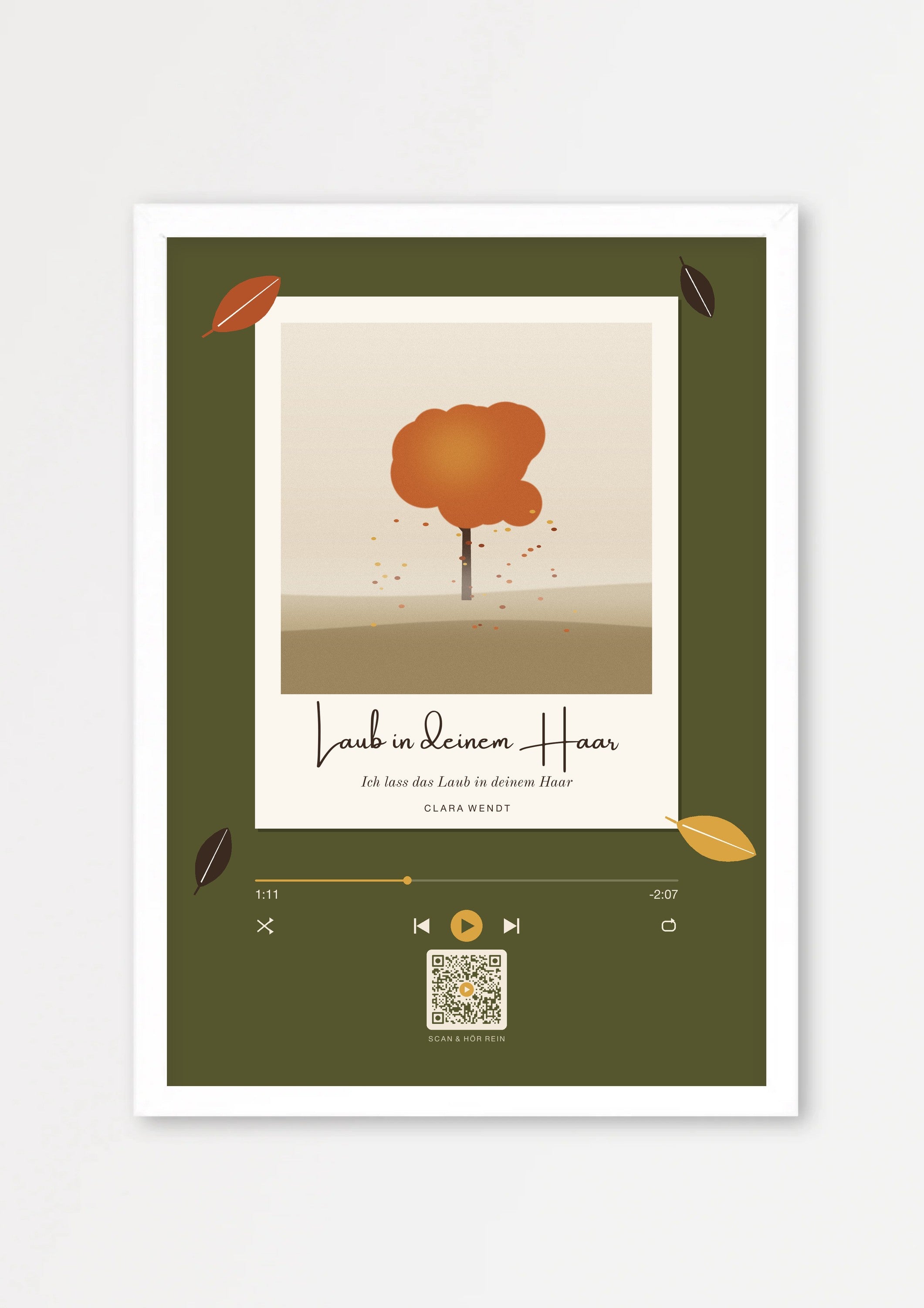 Herbst Polaroid Player Poster 1 – Echtholzrahmen Weiß