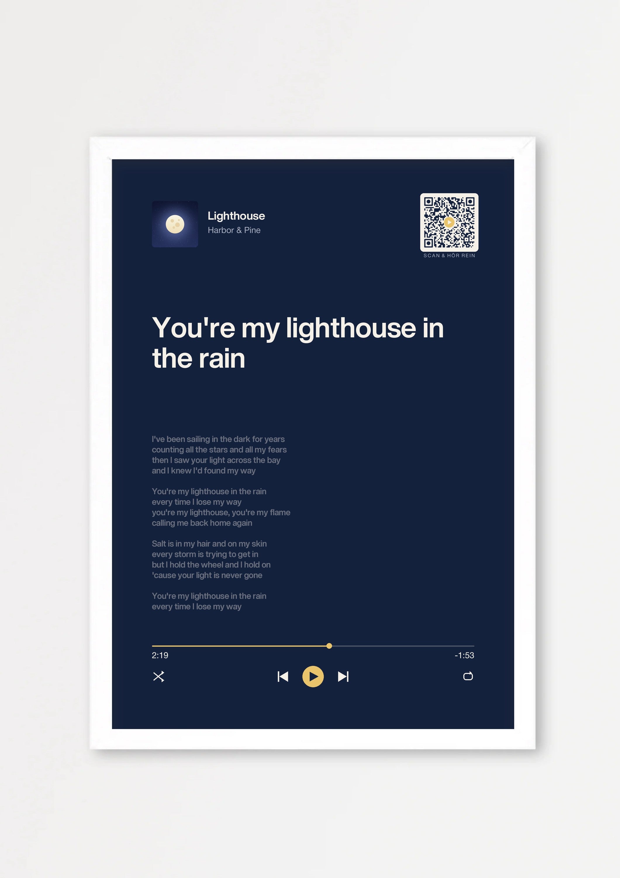 Song Player Poster 5 – Echtholzrahmen Weiß