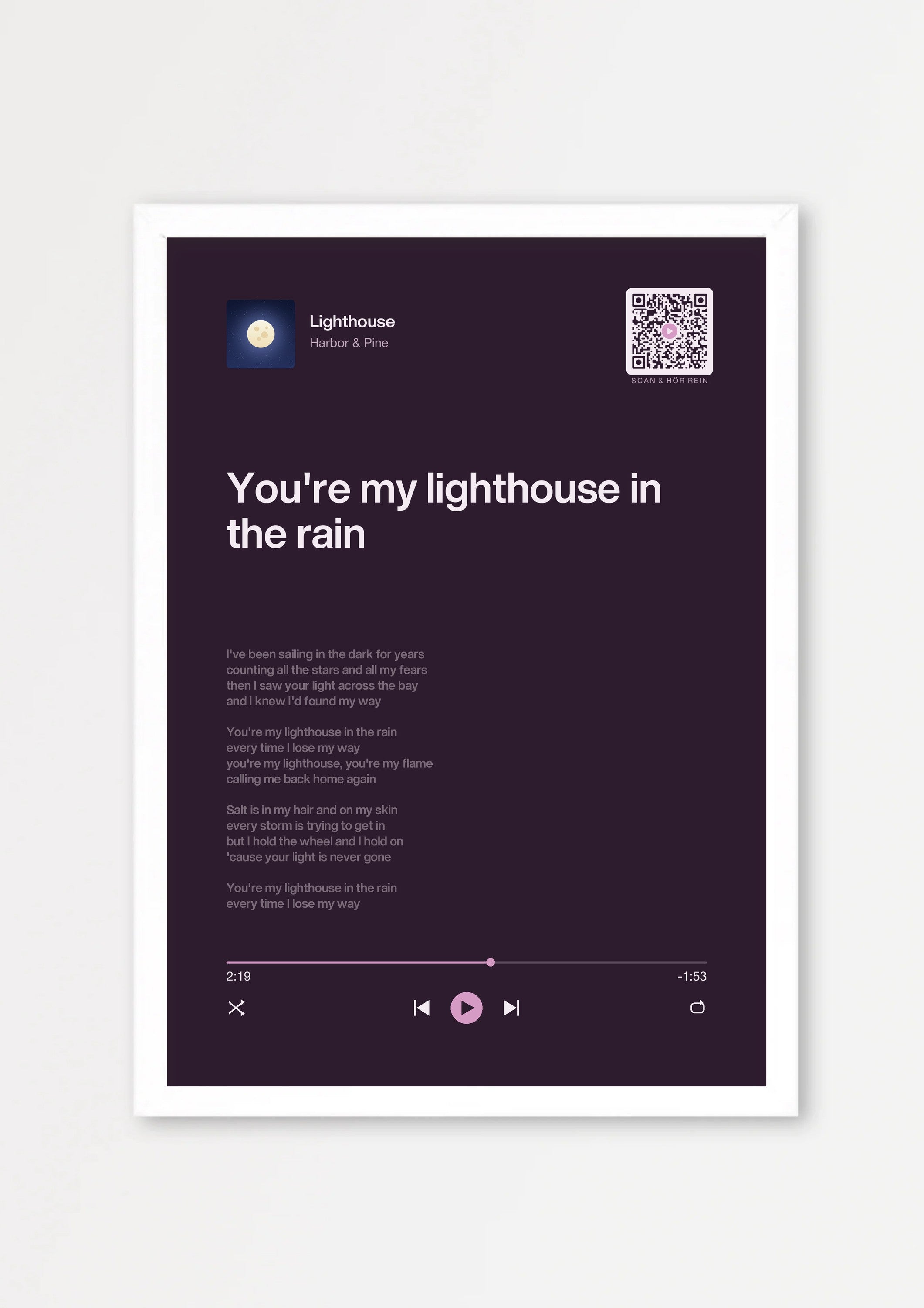 Song Player Poster 5 – Echtholzrahmen Weiß