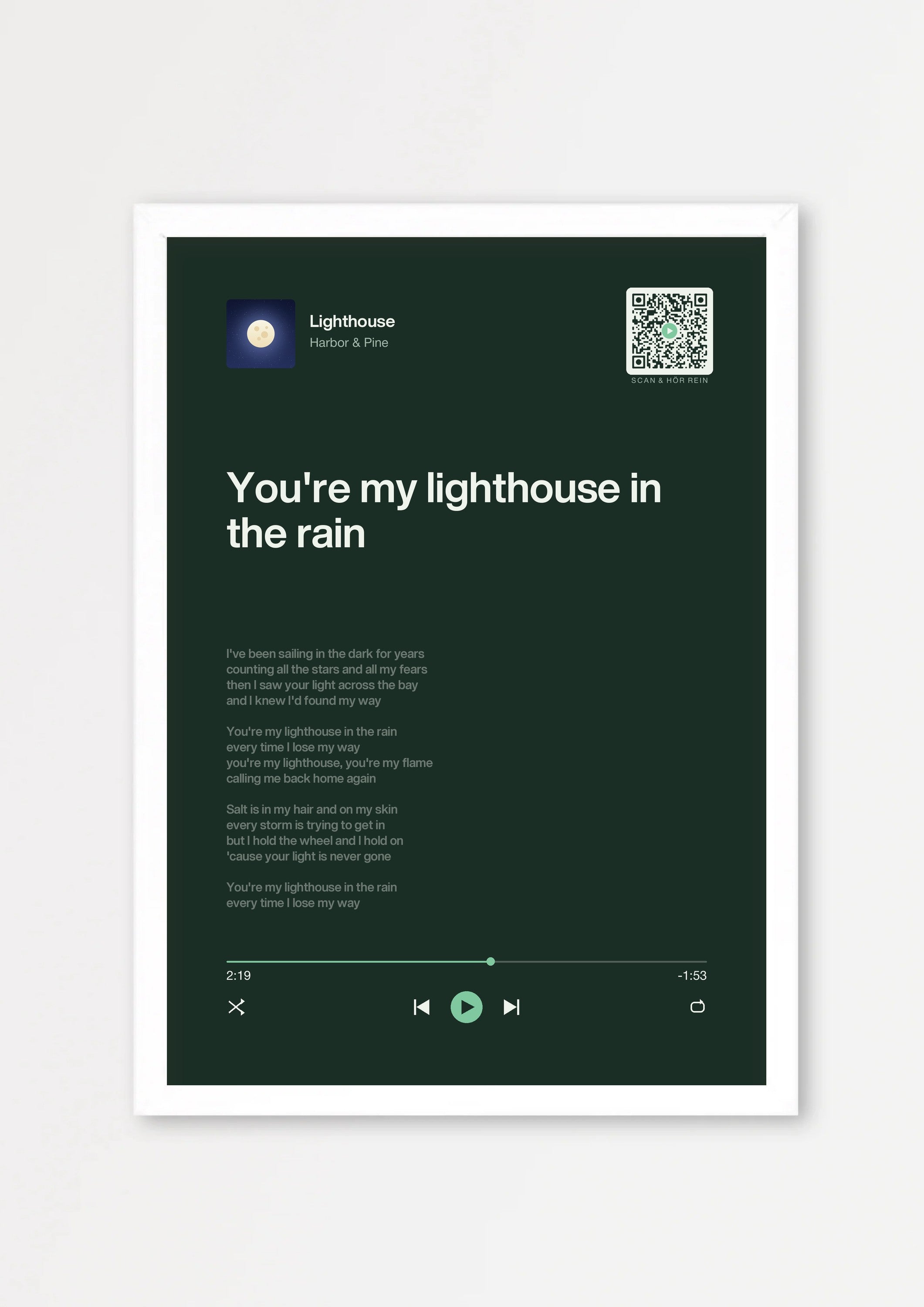 Song Player Poster 5 – Echtholzrahmen Weiß