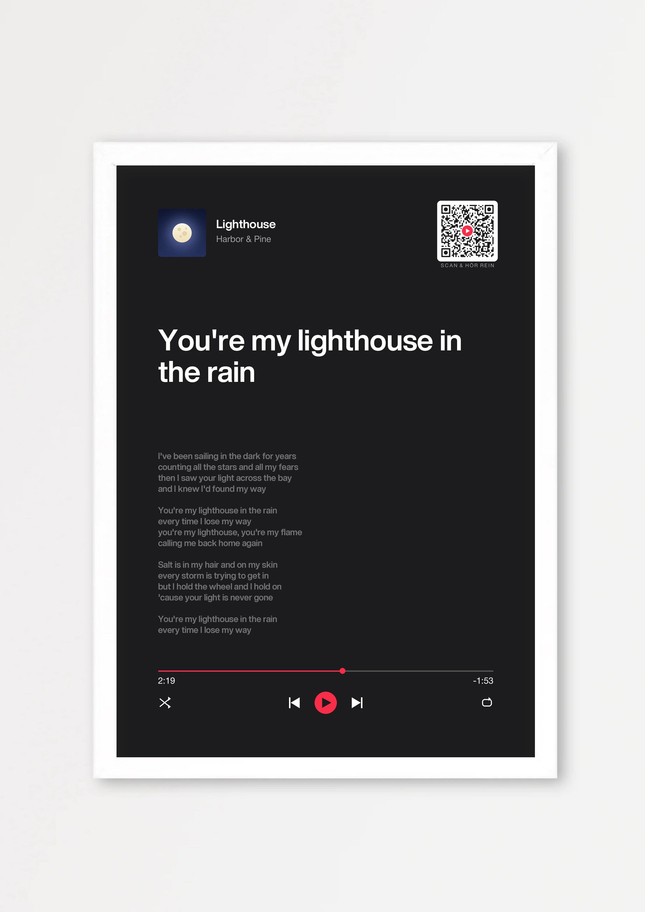 Song Player Poster 5 – Echtholzrahmen Weiß