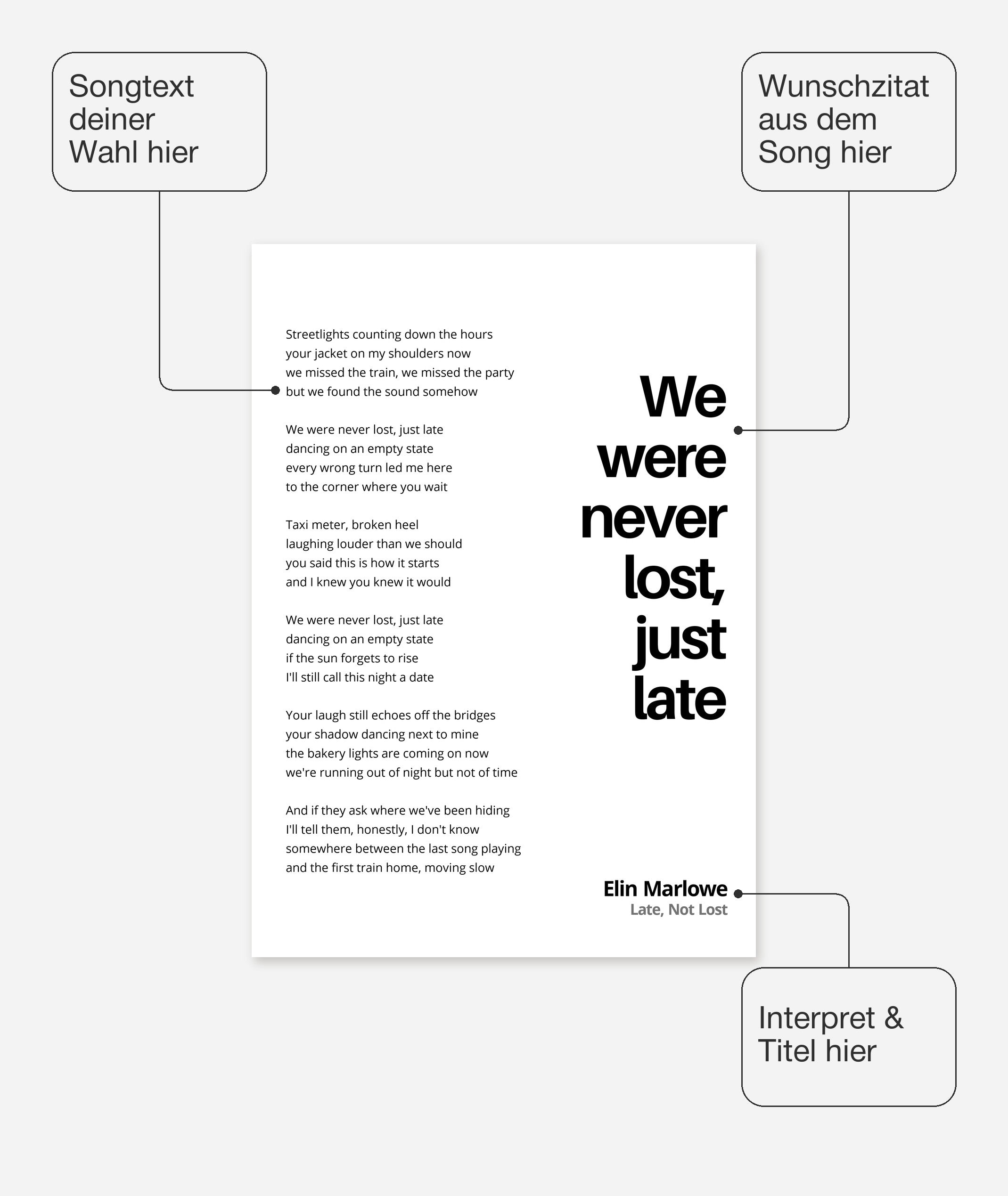 Personalisiertes Songtext-Poster mit Wunschzitat, Design 1 – Songtext, Zitat, Interpret und Titel frei wählbar