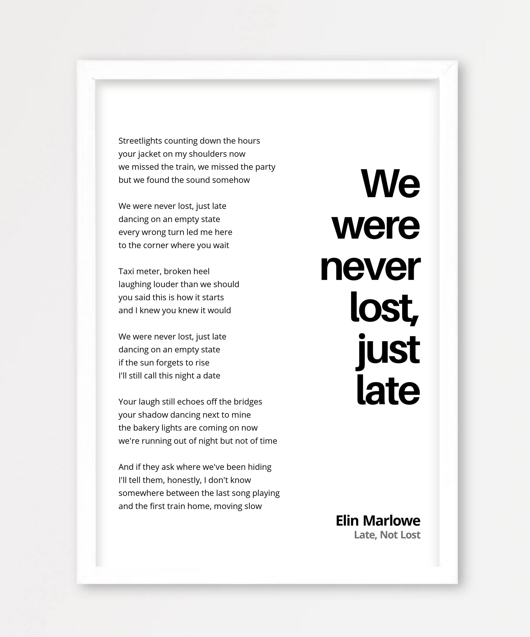 Personalisiertes Songtext-Poster mit Wunschzitat, Design 1 – Echtholzrahmen Weiß