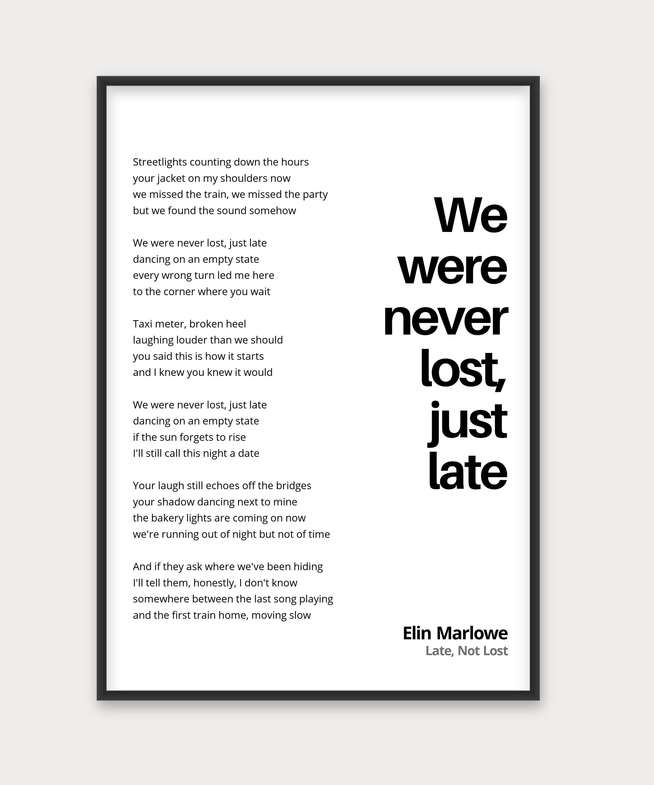Personalisiertes Songtext-Poster mit Wunschzitat, Design 1 – Aluminiumrahmen Schwarz