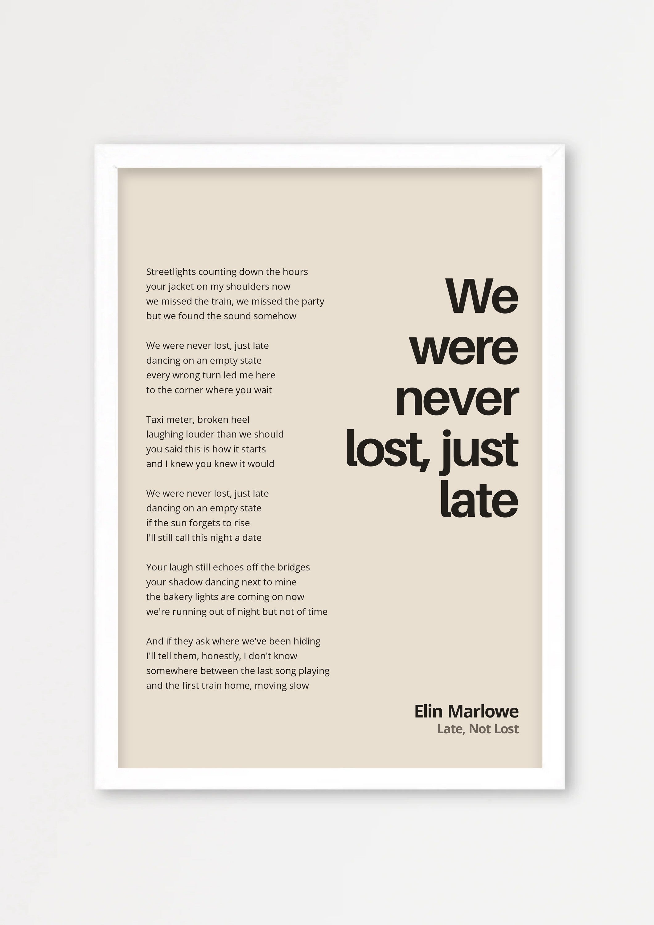 Songtext mit Zitat Poster 1 – Echtholzrahmen Weiß