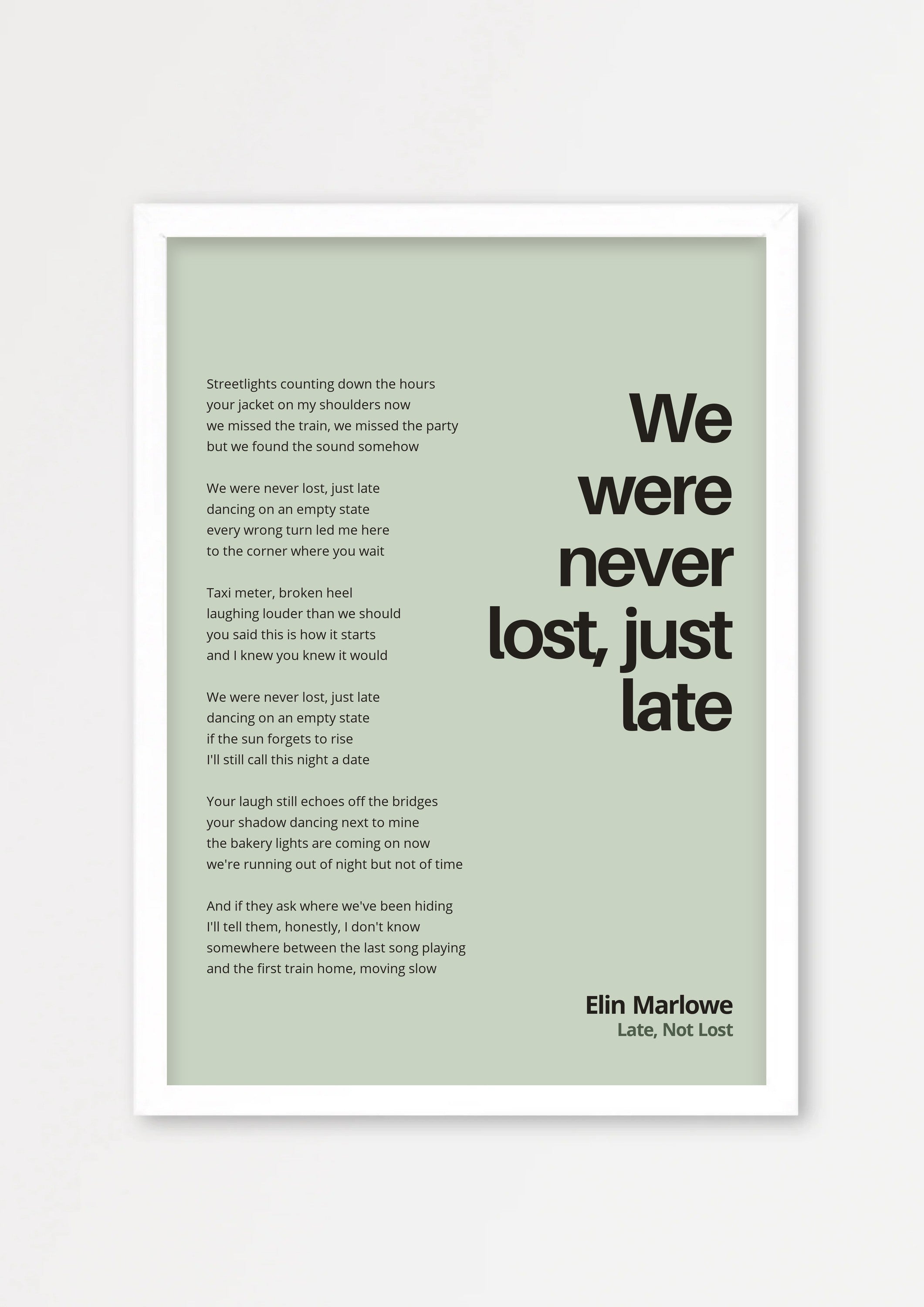 Songtext mit Zitat Poster 1 – Echtholzrahmen Weiß