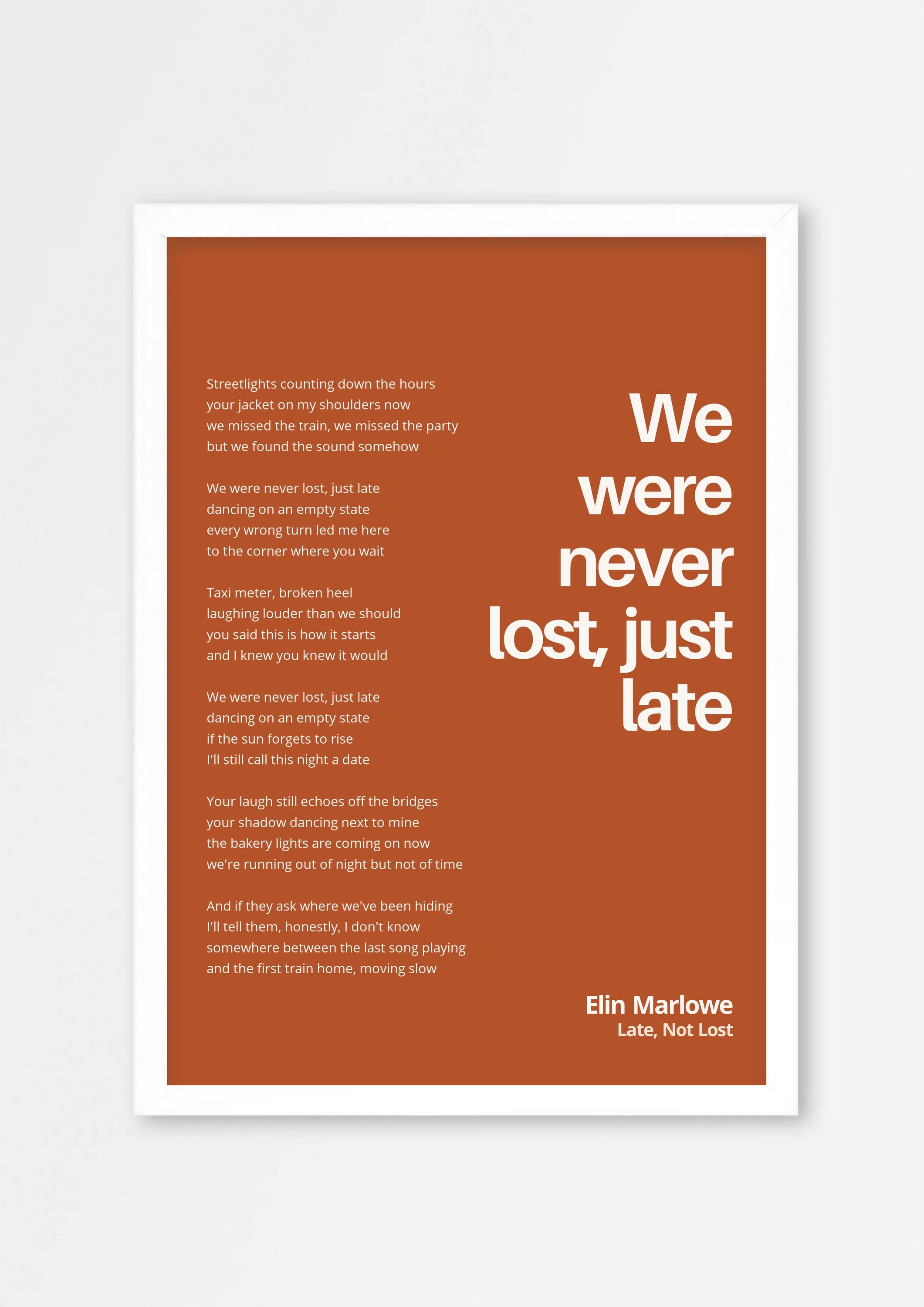 Songtext mit Zitat Poster 1 – Echtholzrahmen Weiß