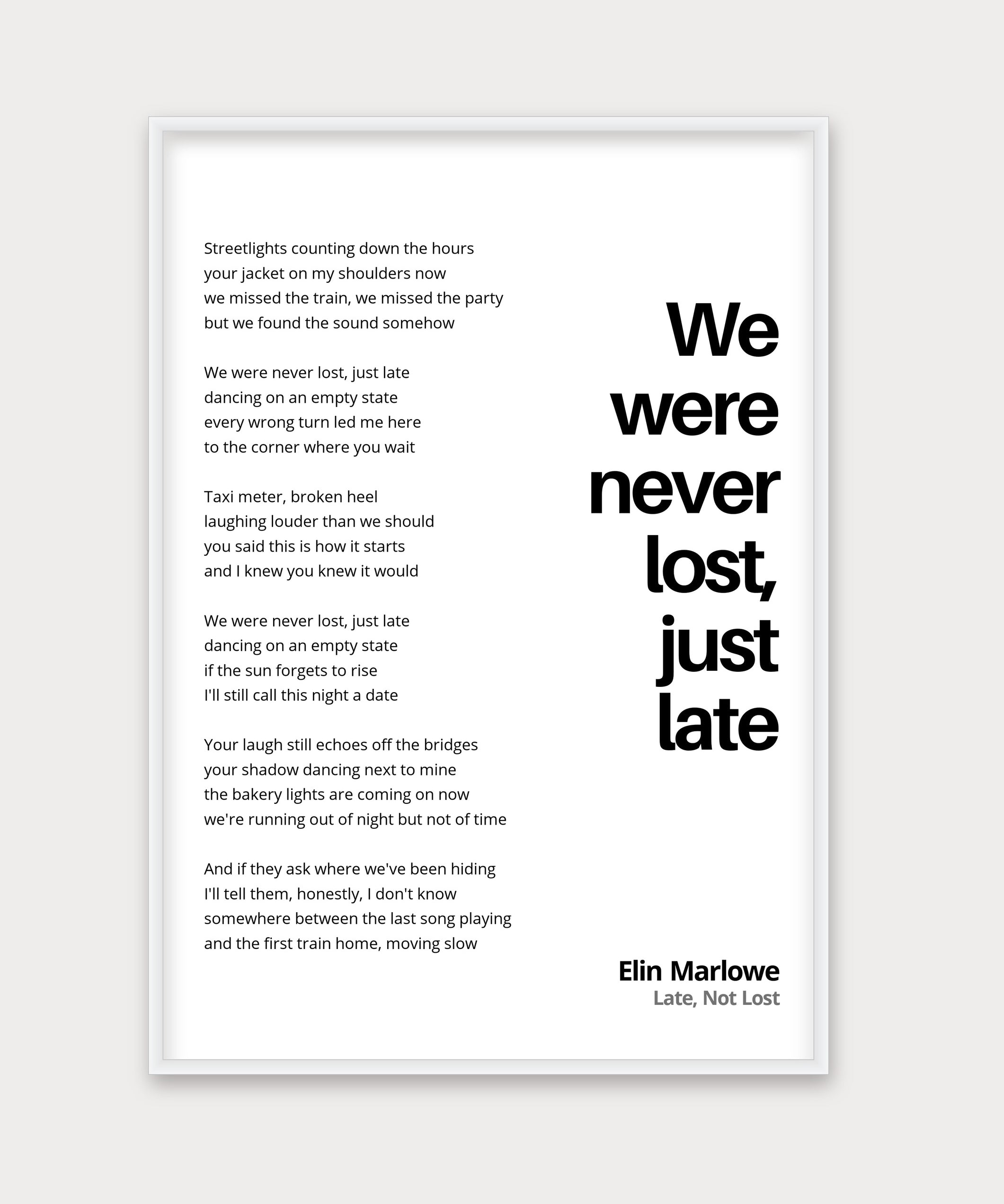 Personalisiertes Songtext-Poster mit Wunschzitat, Design 1 – Aluminiumrahmen Weiß