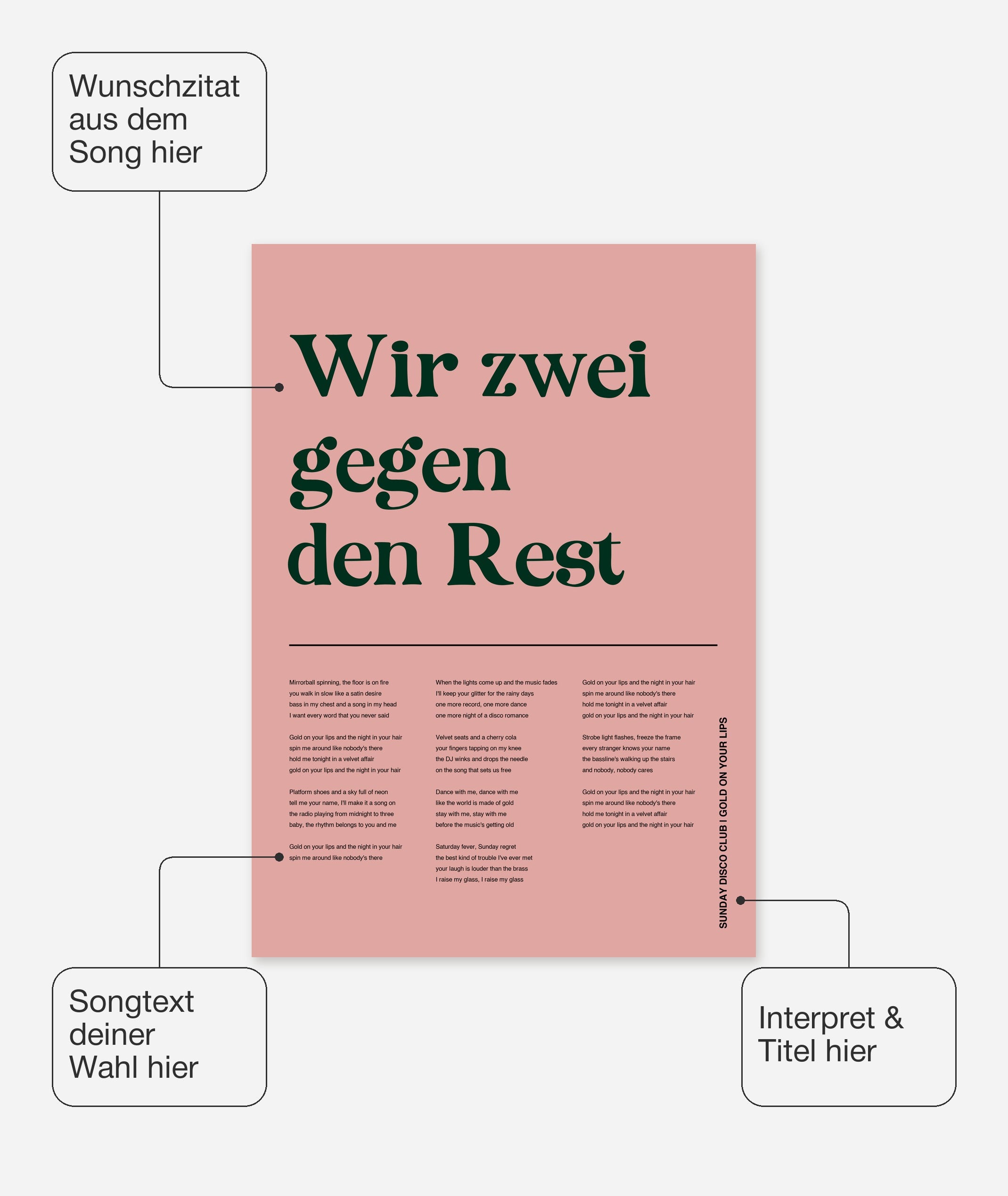 Personalisiertes Songtext-Poster mit Wunschzitat, Design 2 in Rosa – Songtext, Zitat, Interpret und Titel frei wählbar
