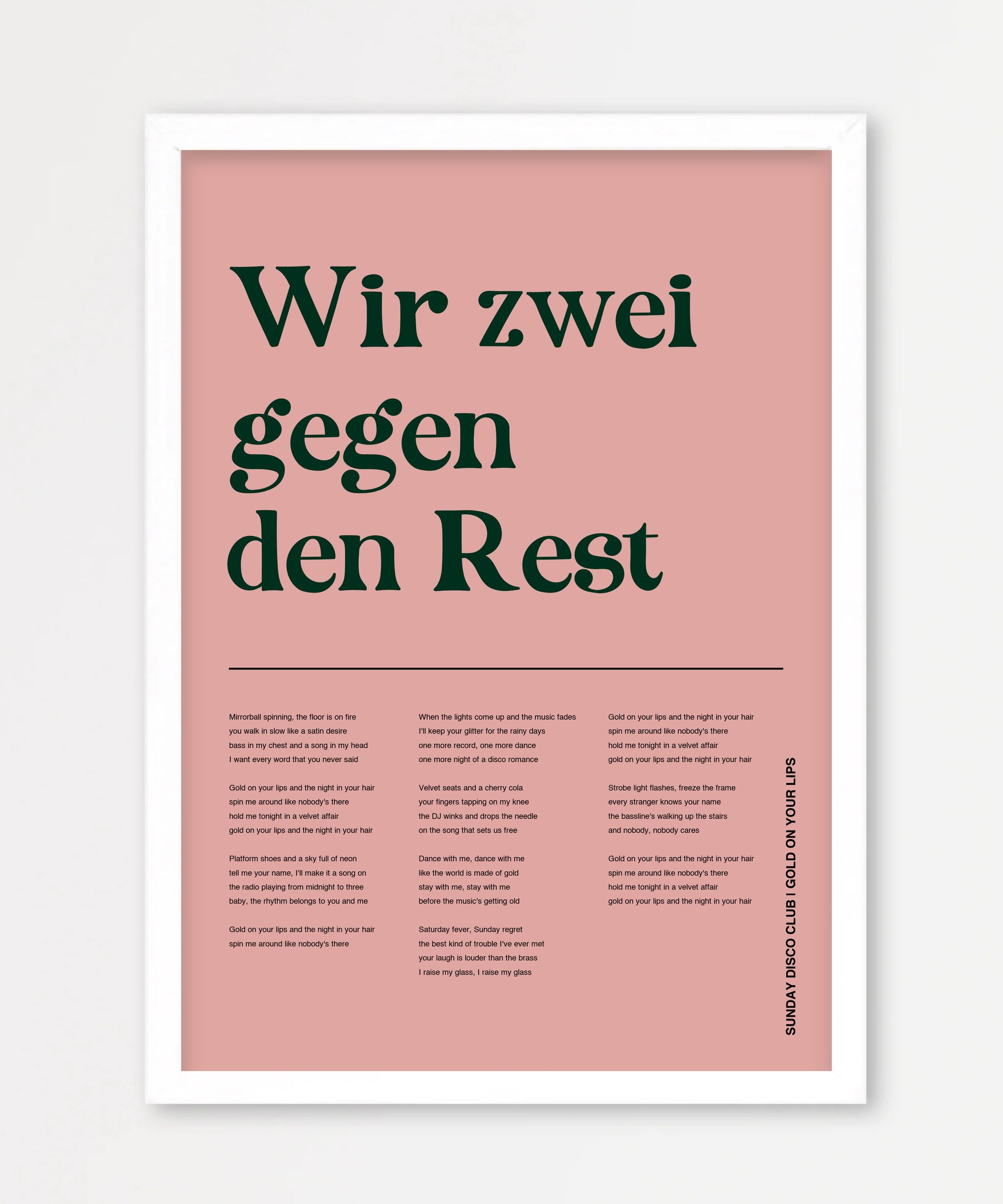 Personalisiertes Songtext-Poster mit Wunschzitat, Design 2 in Rosa – Echtholzrahmen Weiß