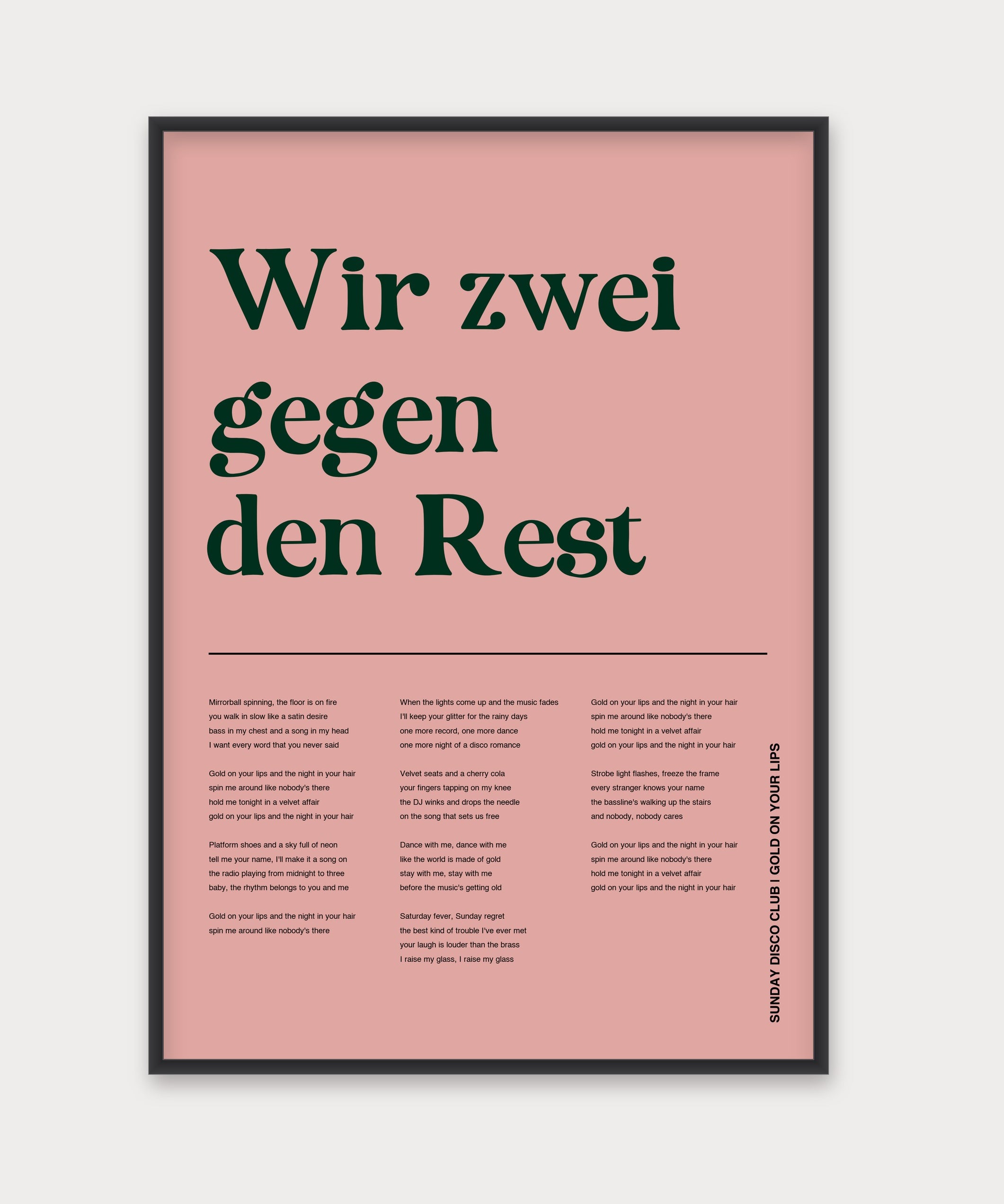 Personalisiertes Songtext-Poster mit Wunschzitat, Design 2 in Rosa – Aluminiumrahmen Schwarz