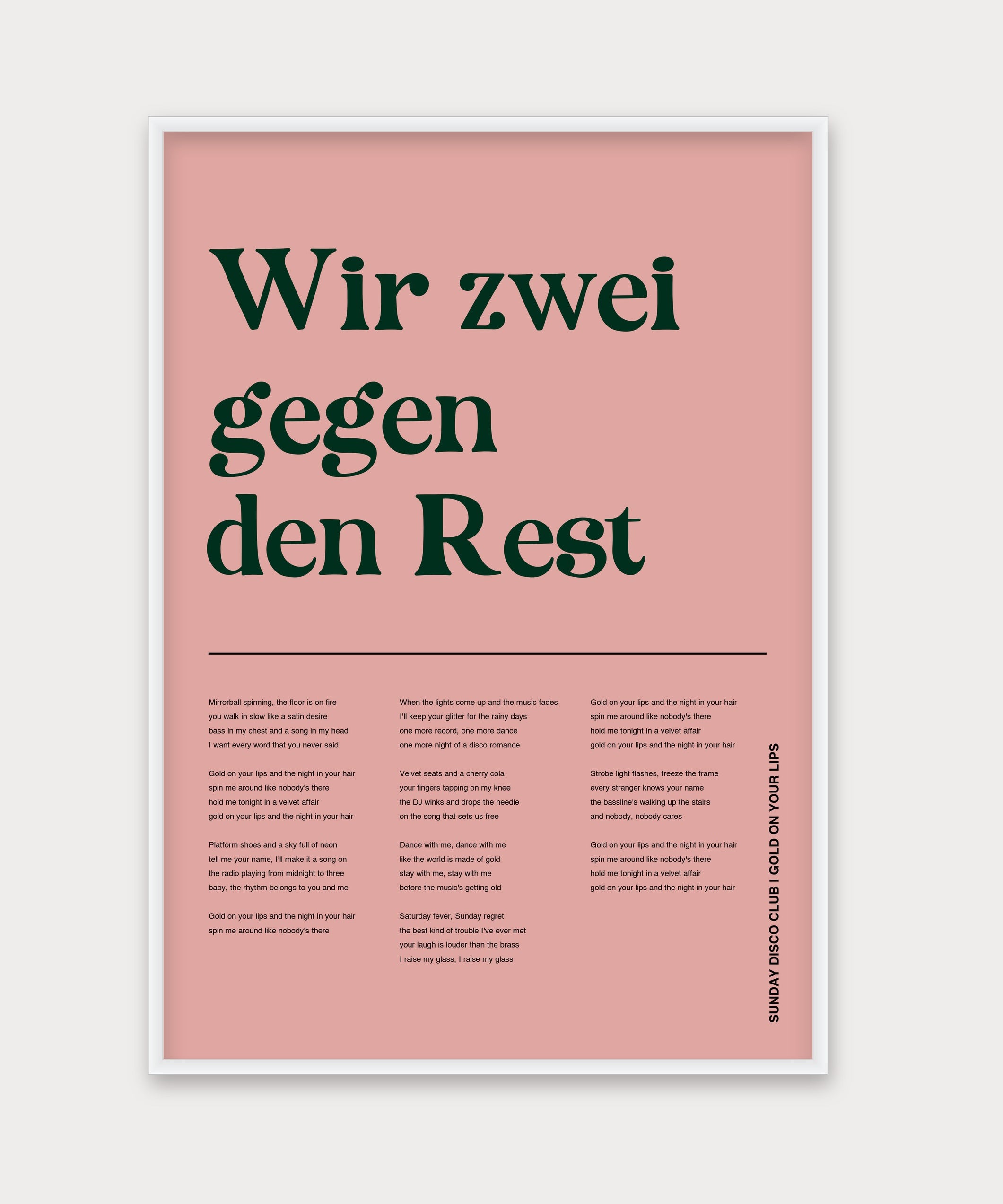 Personalisiertes Songtext-Poster mit Wunschzitat, Design 2 in Rosa – Aluminiumrahmen Weiß