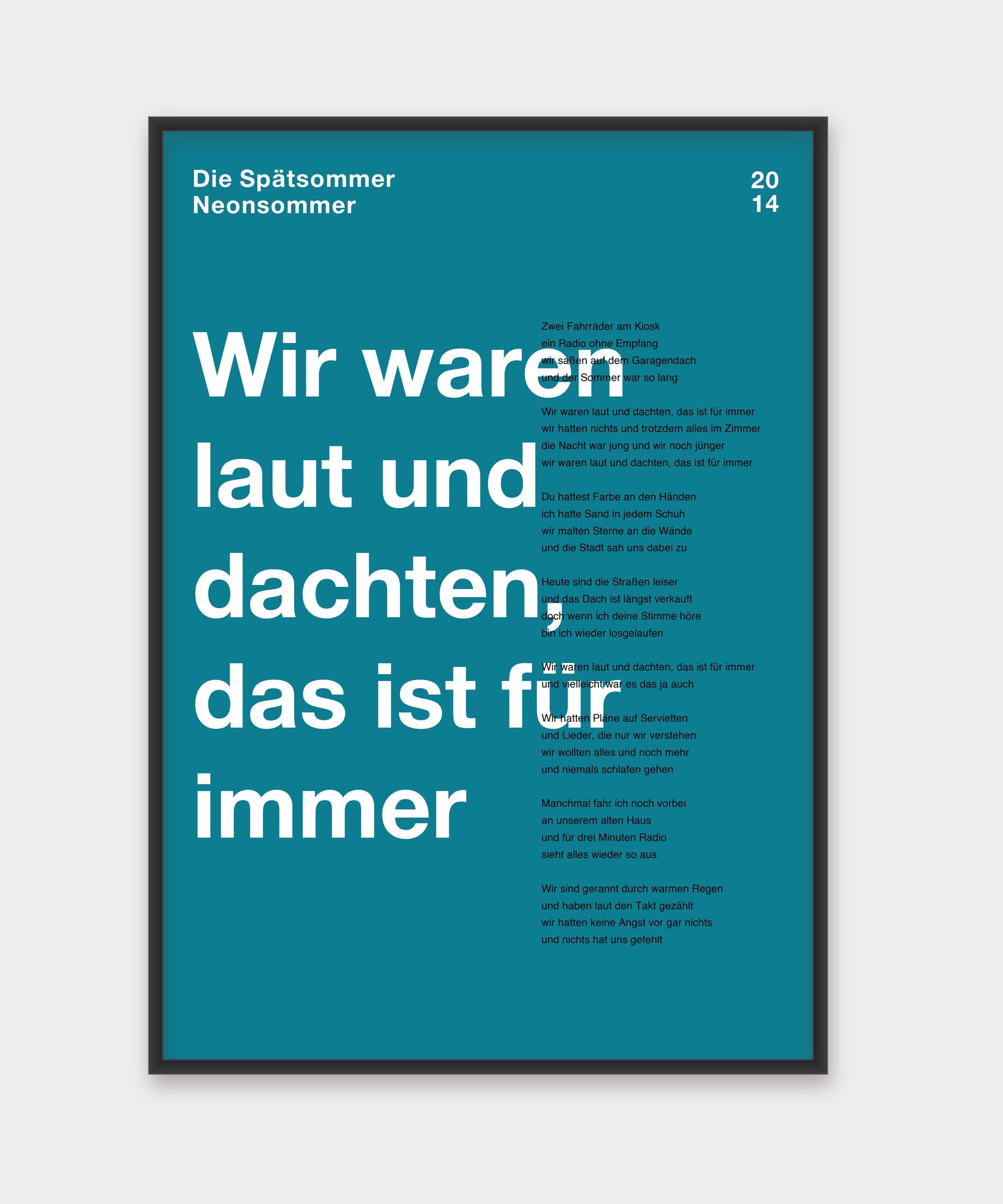 Personalisiertes Songtext-Poster mit Wunschzitat, Design 3 in Türkis – Aluminiumrahmen Schwarz