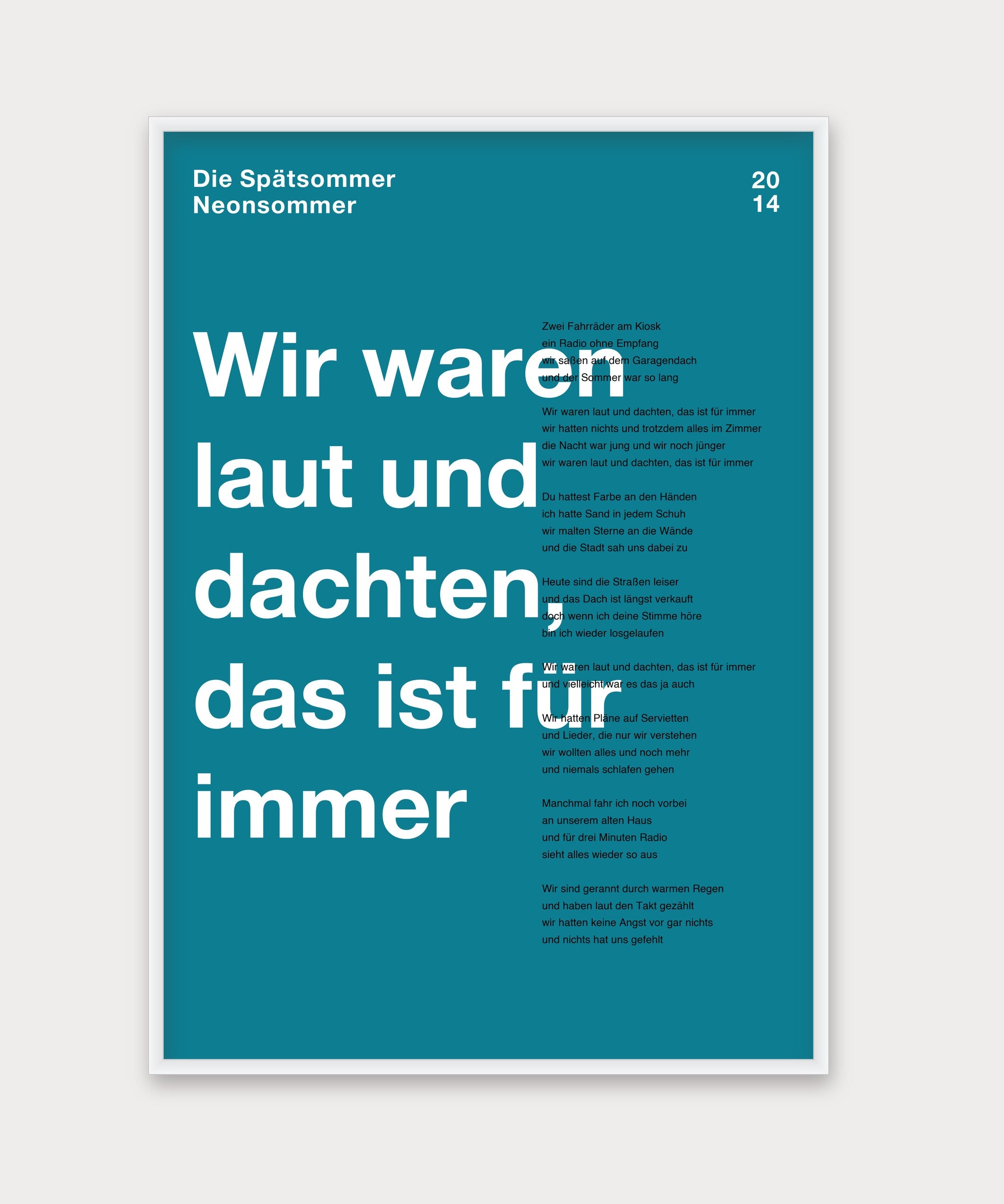 Personalisiertes Songtext-Poster mit Wunschzitat, Design 3 in Türkis – Aluminiumrahmen Weiß