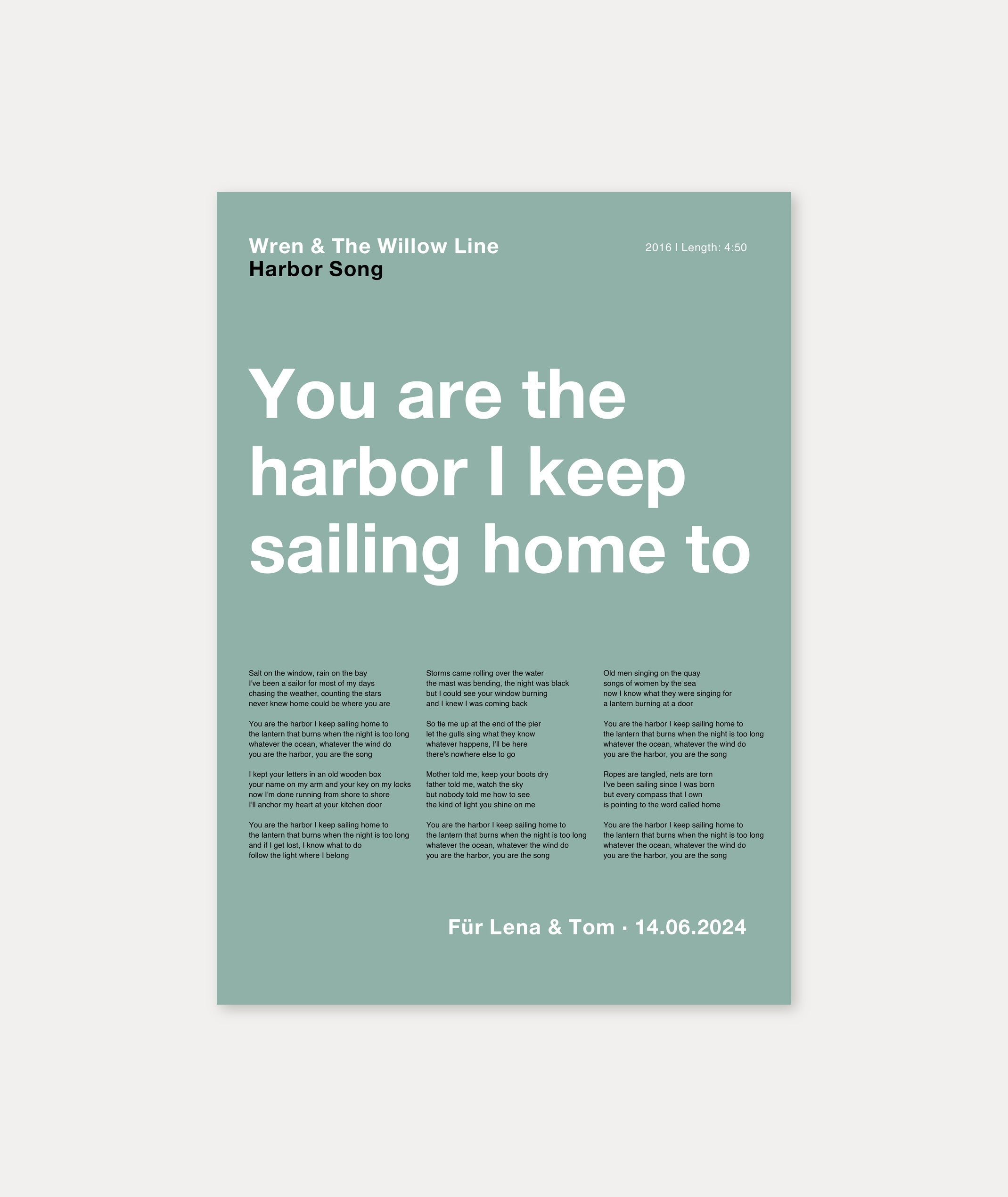Personalisiertes Songtext-Poster mit Wunschzitat, Design 4 in Grün