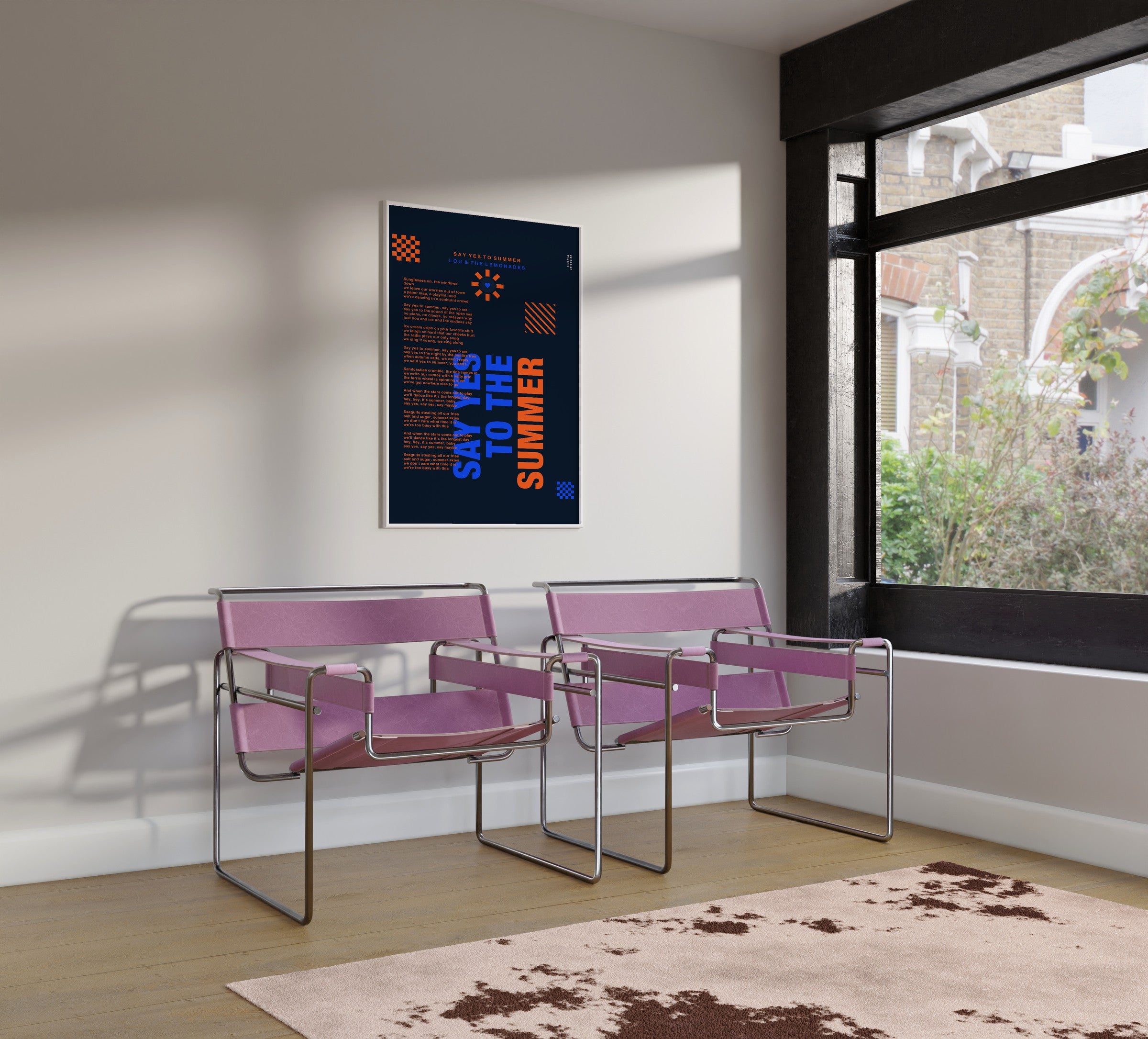 Personalisiertes Songtext-Poster mit Wunschzitat, Design 7 in Dunkelblau – an der Wand