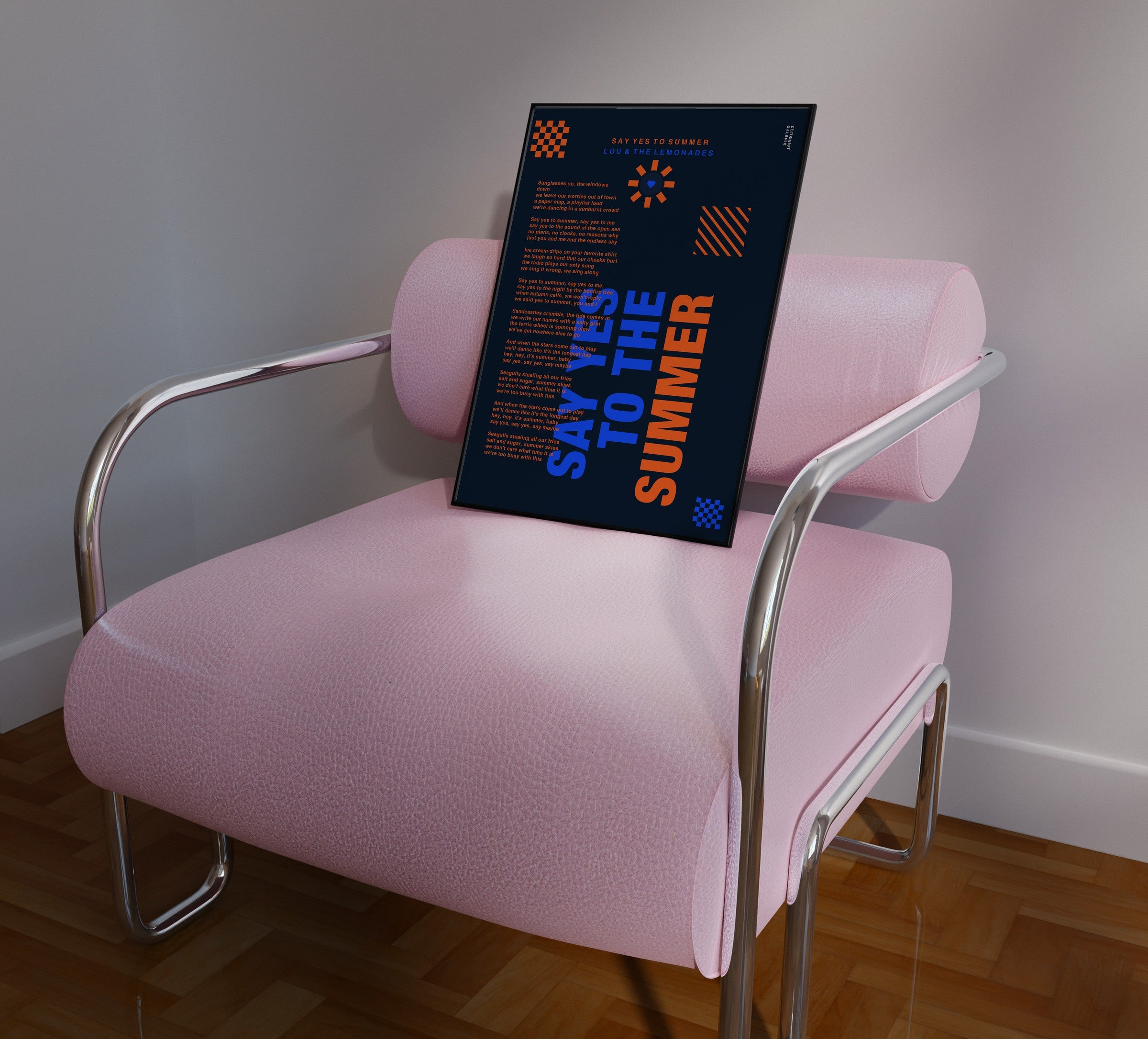 Personalisiertes Songtext-Poster mit Wunschzitat, Design 7 in Dunkelblau – Raumansicht