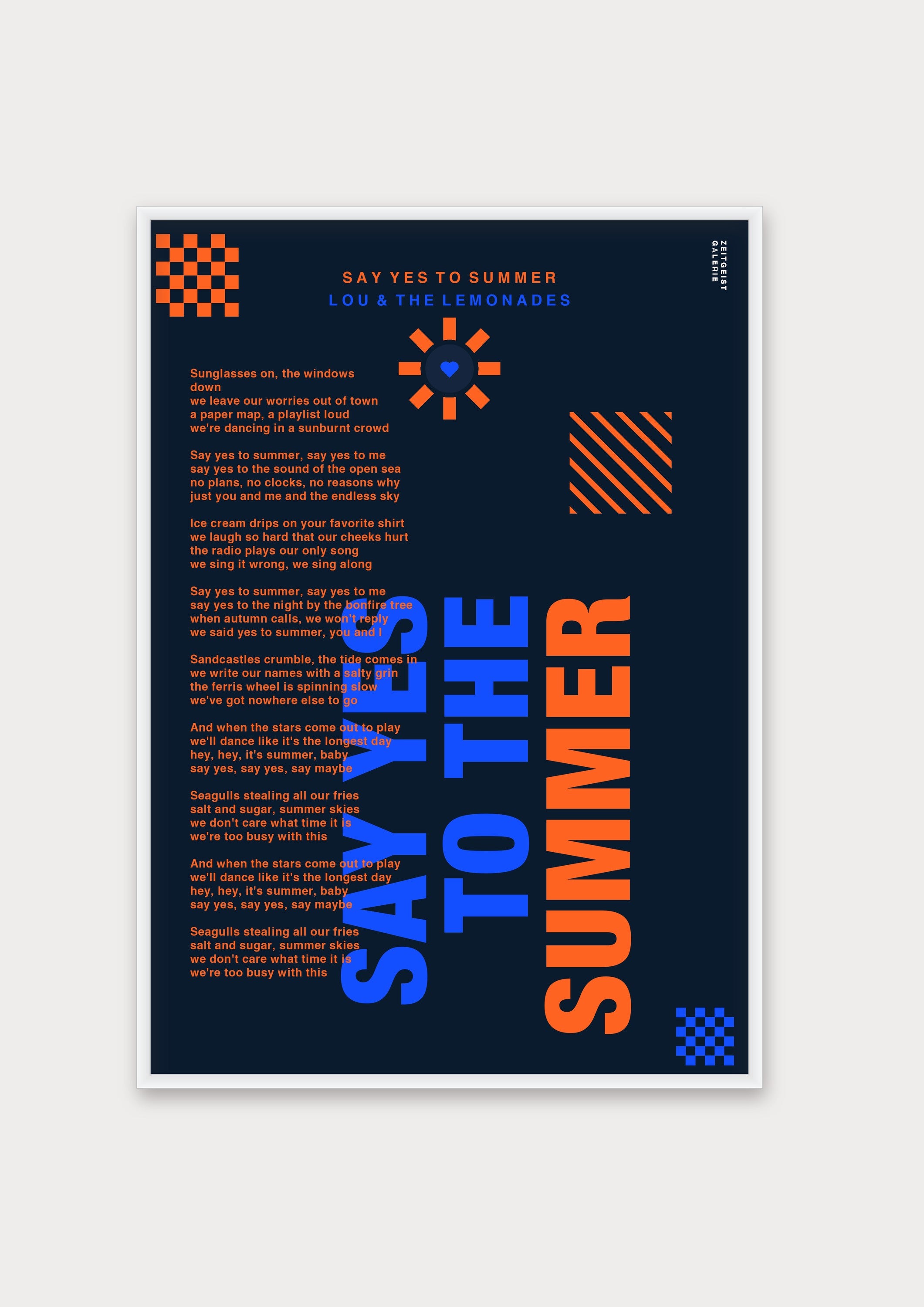 Personalisiertes Songtext-Poster mit Wunschzitat, Design 7 in Dunkelblau – Aluminiumrahmen Weiß