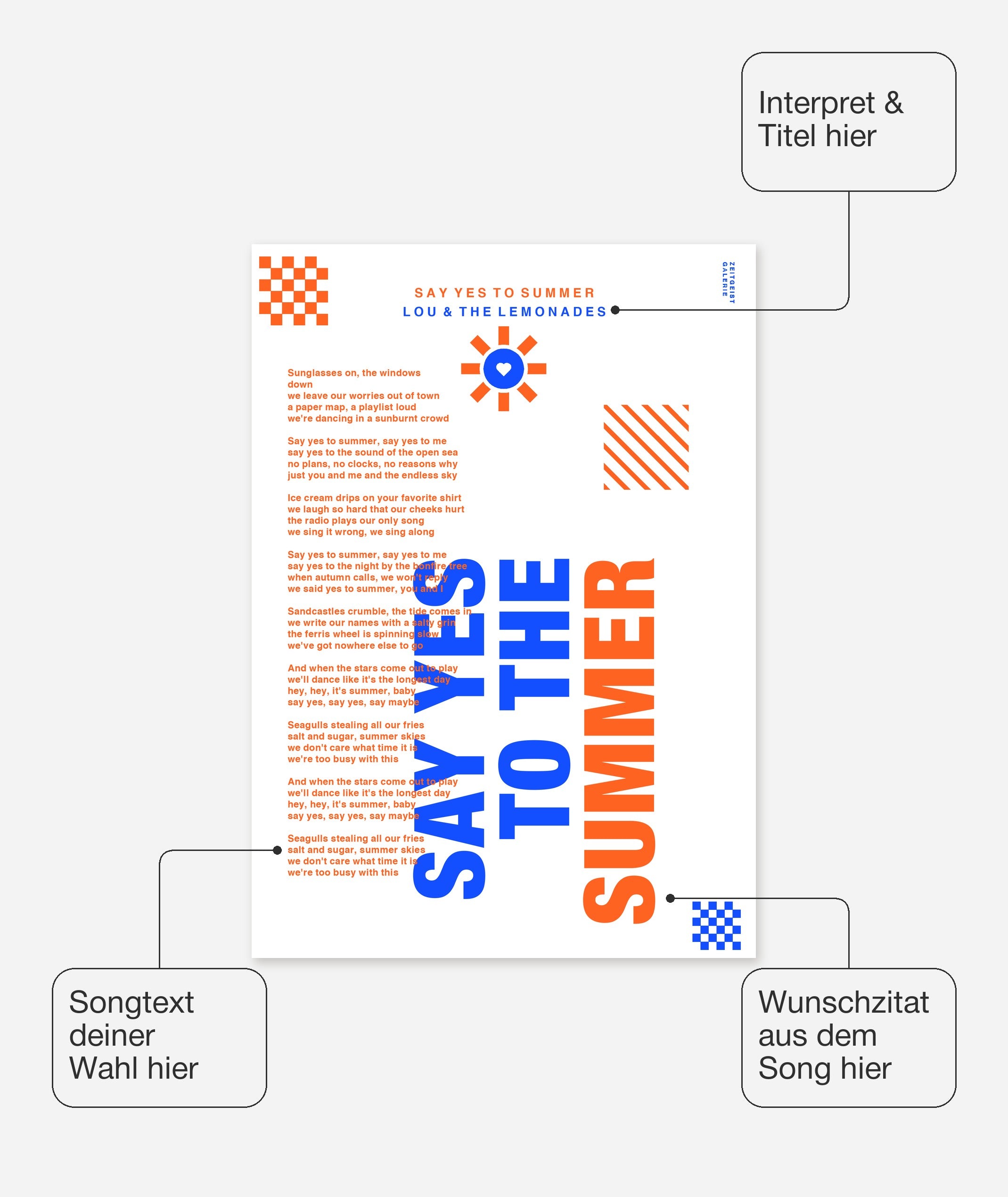 Personalisiertes Songtext-Poster mit Wunschzitat, Design 7 in WeiÃŸ – Songtext, Interpret und Titel frei wählbar