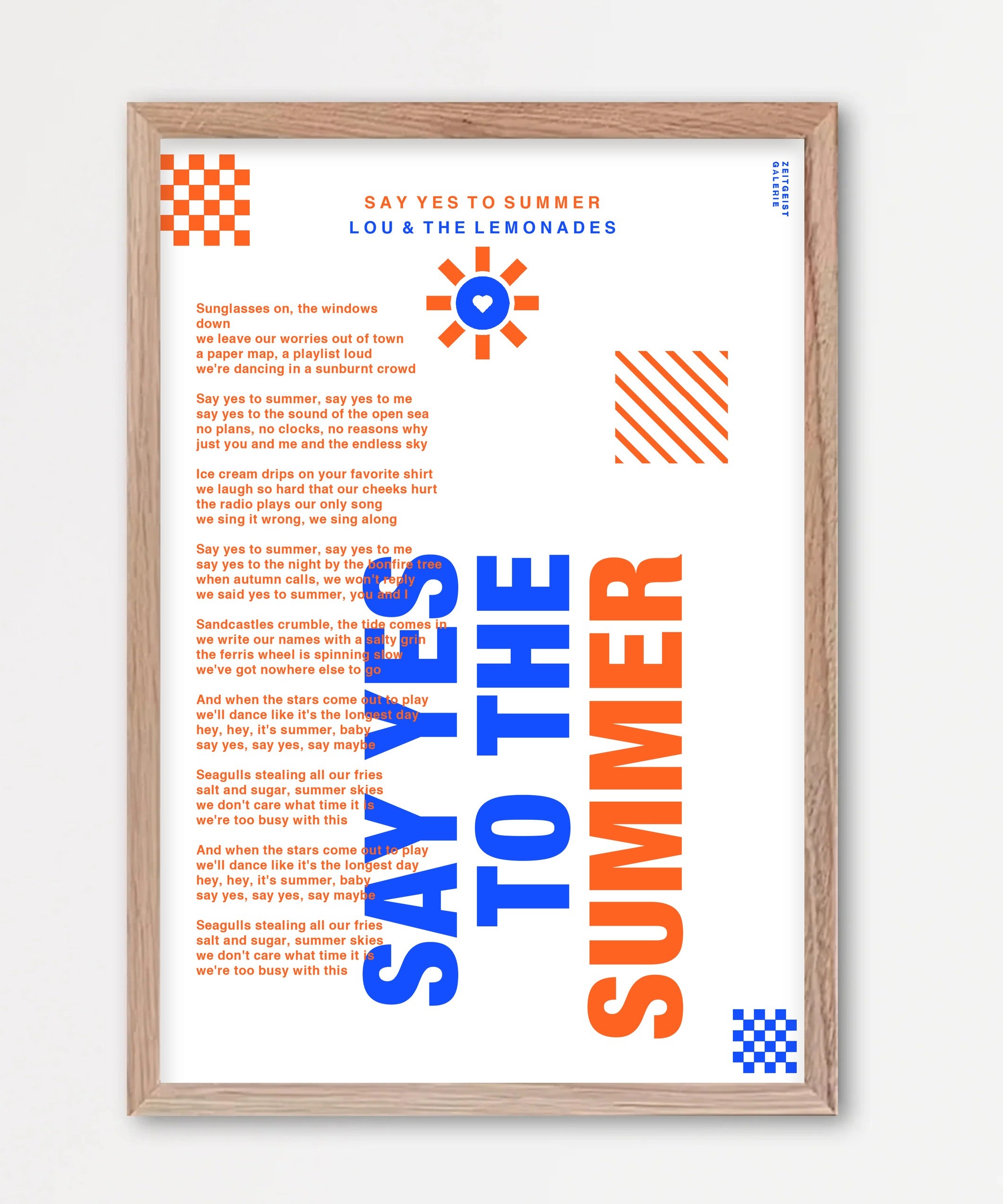 Personalisiertes Songtext-Poster mit Wunschzitat, Design 7 in WeiÃŸ – Echtholzrahmen Natur
