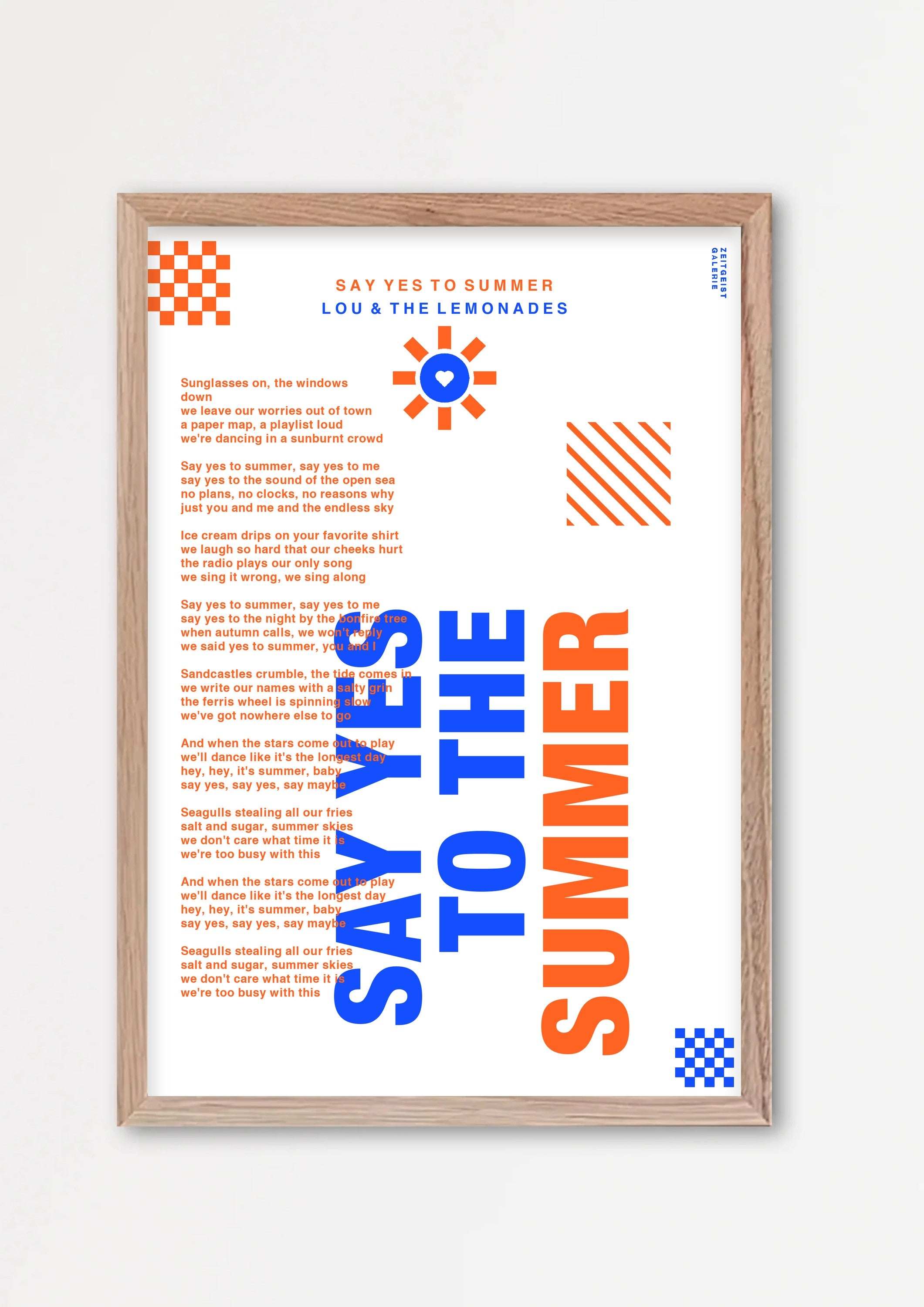 Personalisiertes Songtext-Poster mit Wunschzitat, Design 7 in WeiÃŸ – Echtholzrahmen Natur