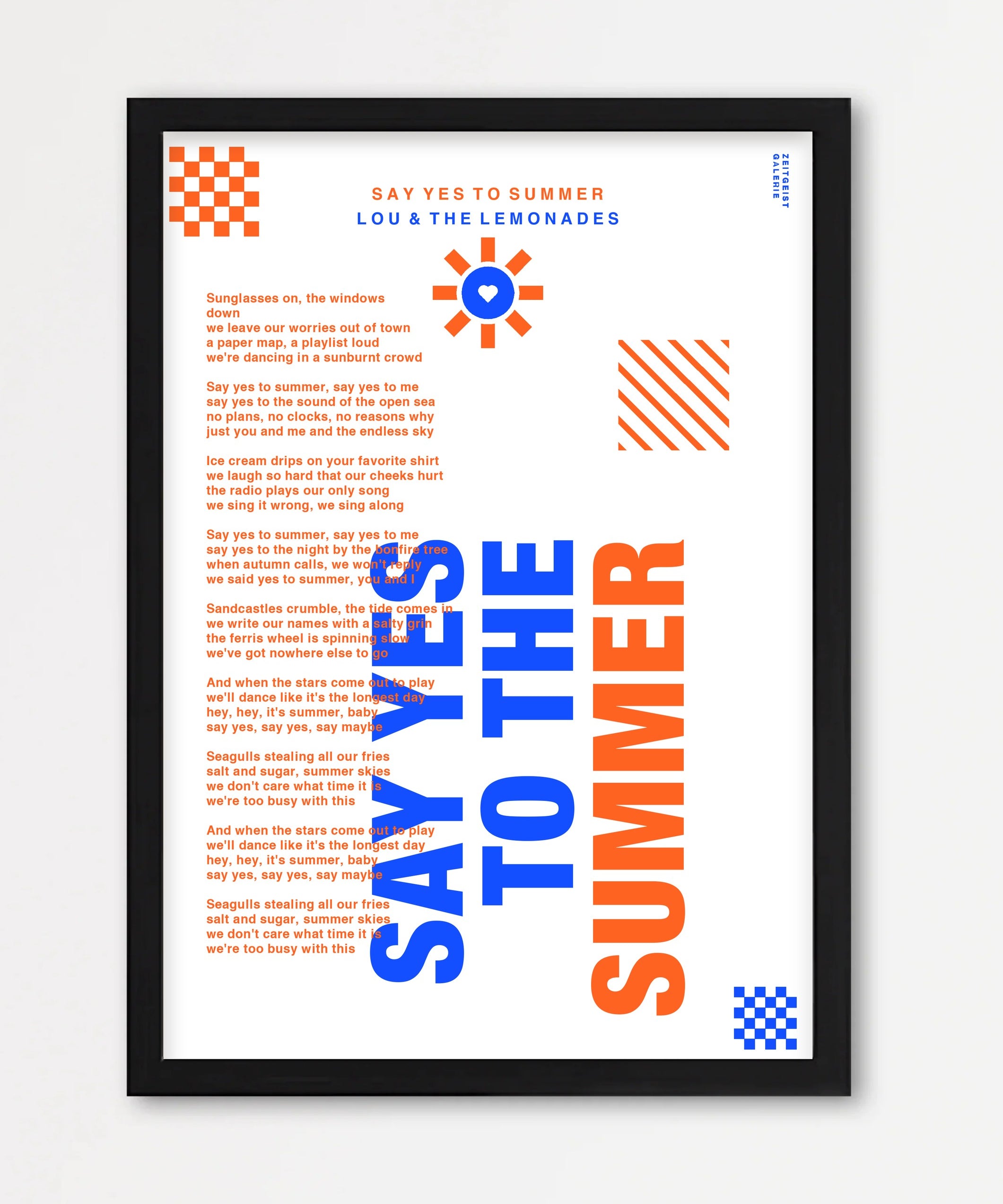 Personalisiertes Songtext-Poster mit Wunschzitat, Design 7 in WeiÃŸ – Echtholzrahmen Schwarz