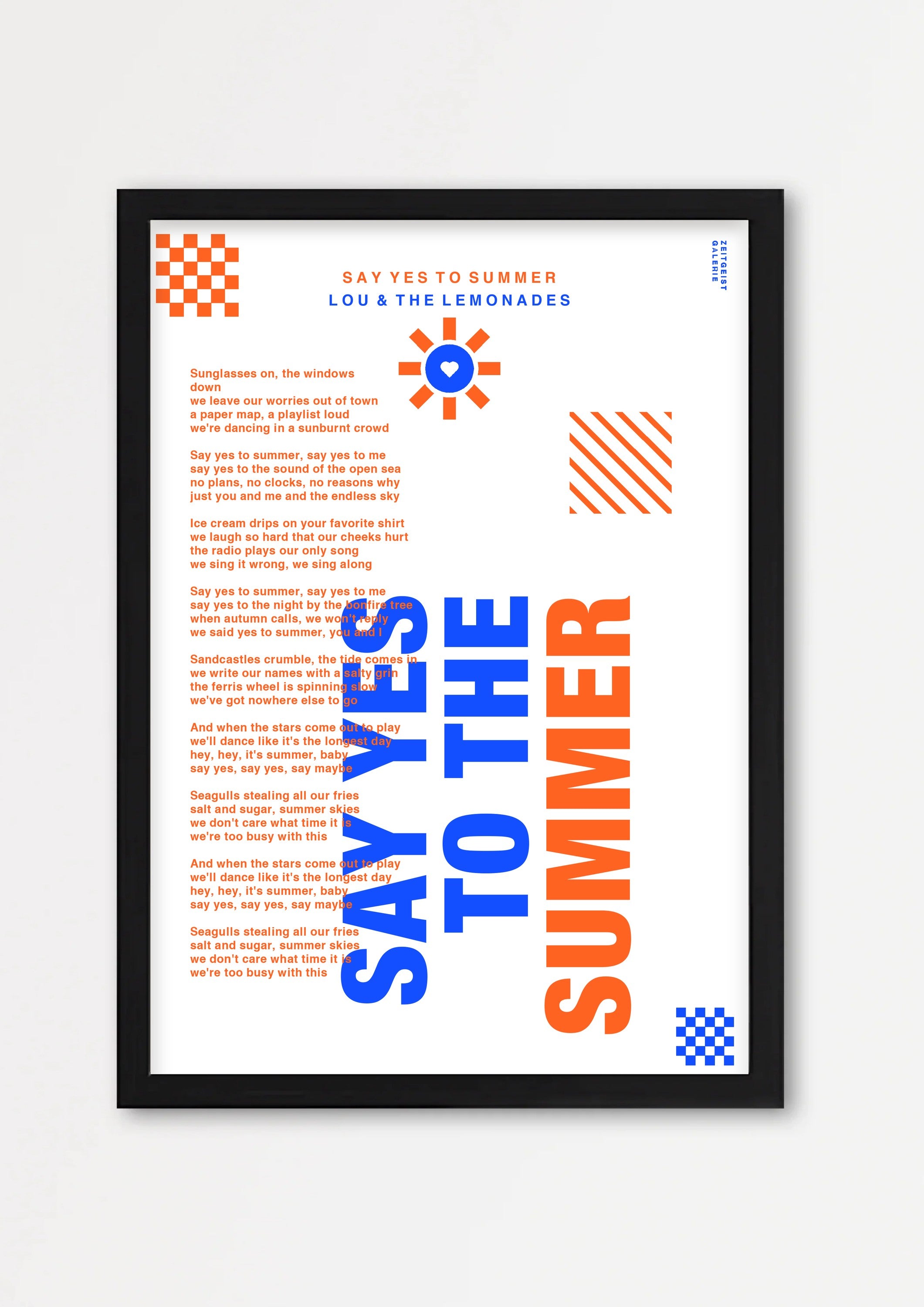 Personalisiertes Songtext-Poster mit Wunschzitat, Design 7 in WeiÃŸ – Echtholzrahmen Schwarz