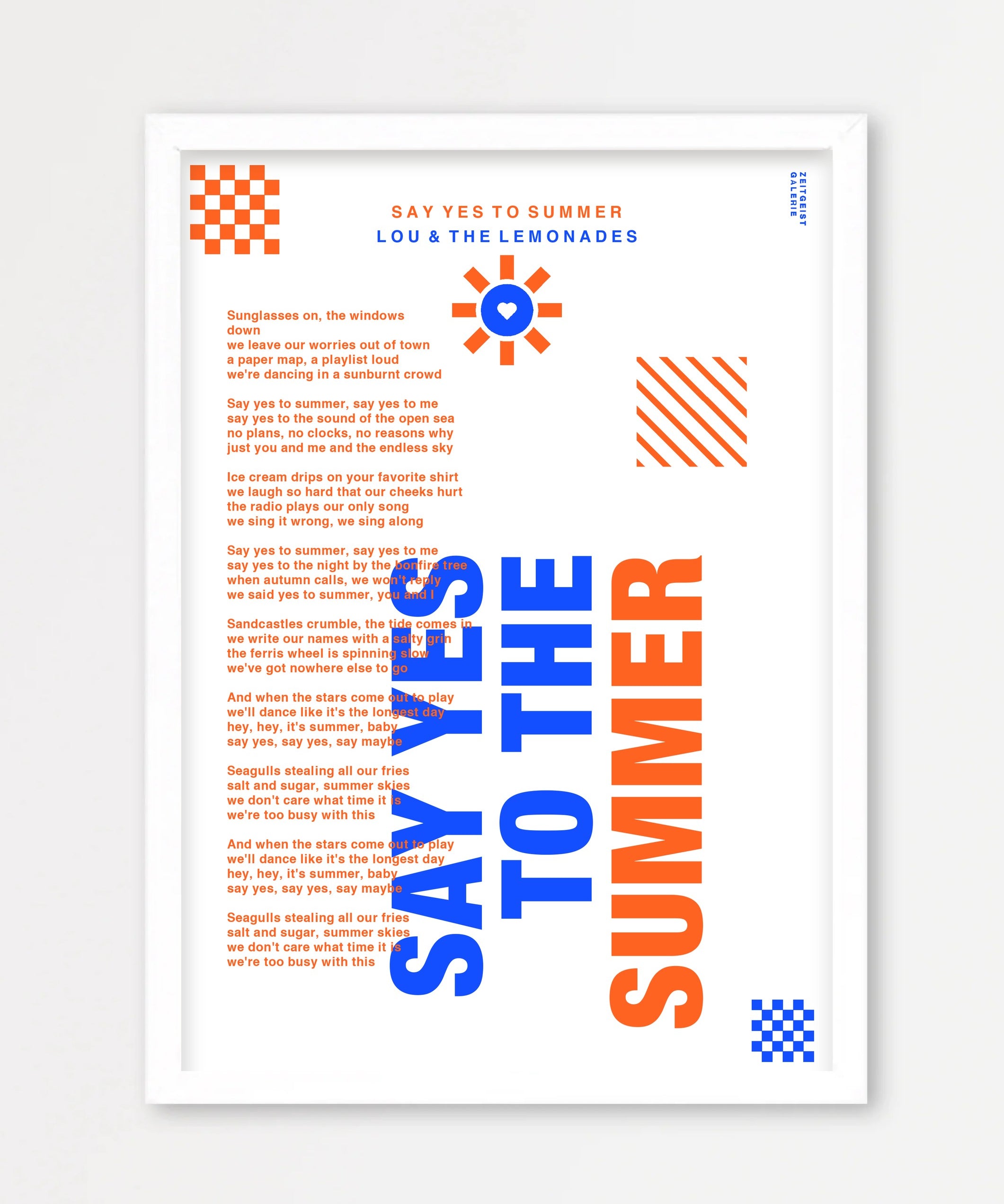 Personalisiertes Songtext-Poster mit Wunschzitat, Design 7 in WeiÃŸ – Echtholzrahmen Weiß