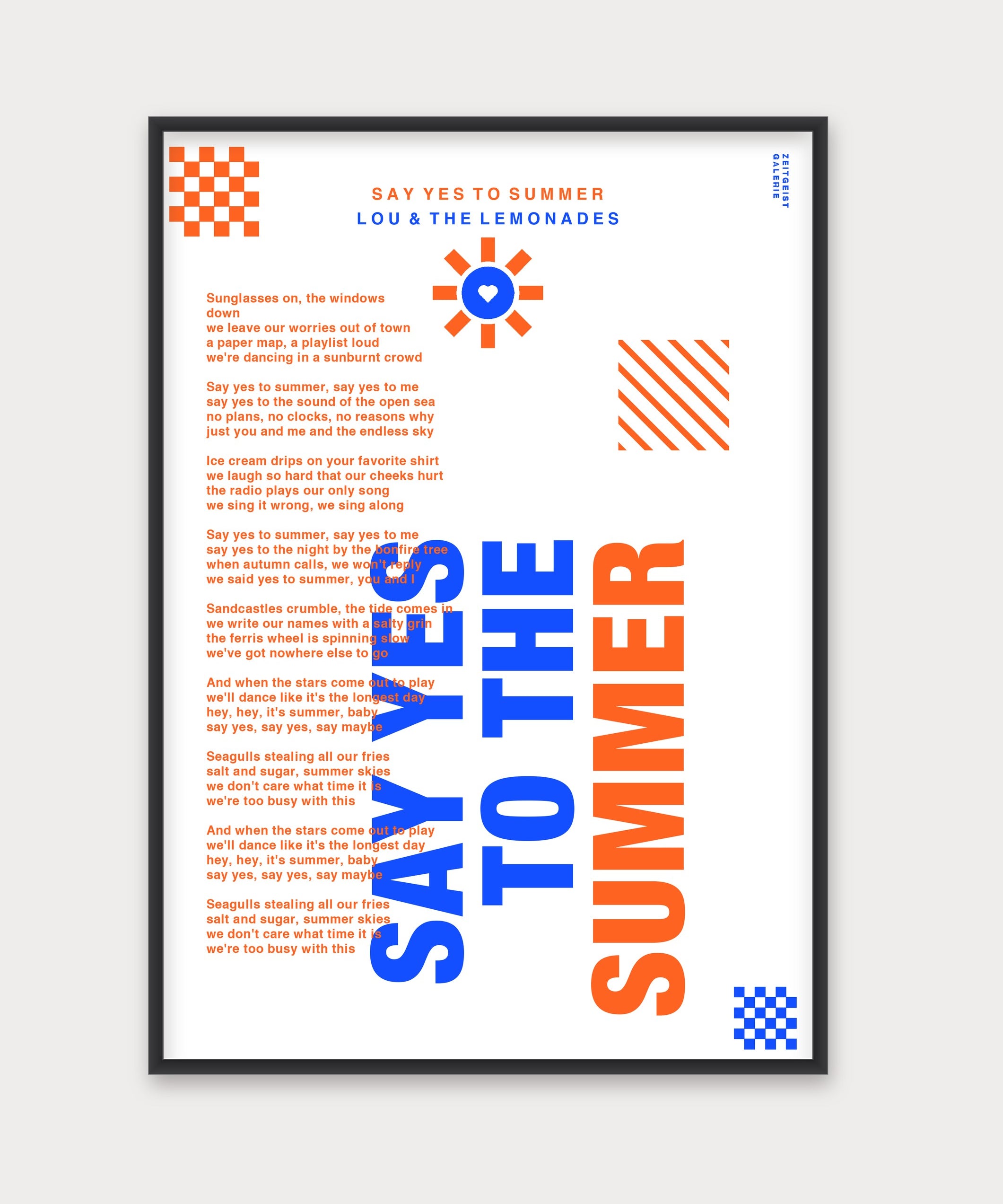 Personalisiertes Songtext-Poster mit Wunschzitat, Design 7 in WeiÃŸ – Aluminiumrahmen Schwarz